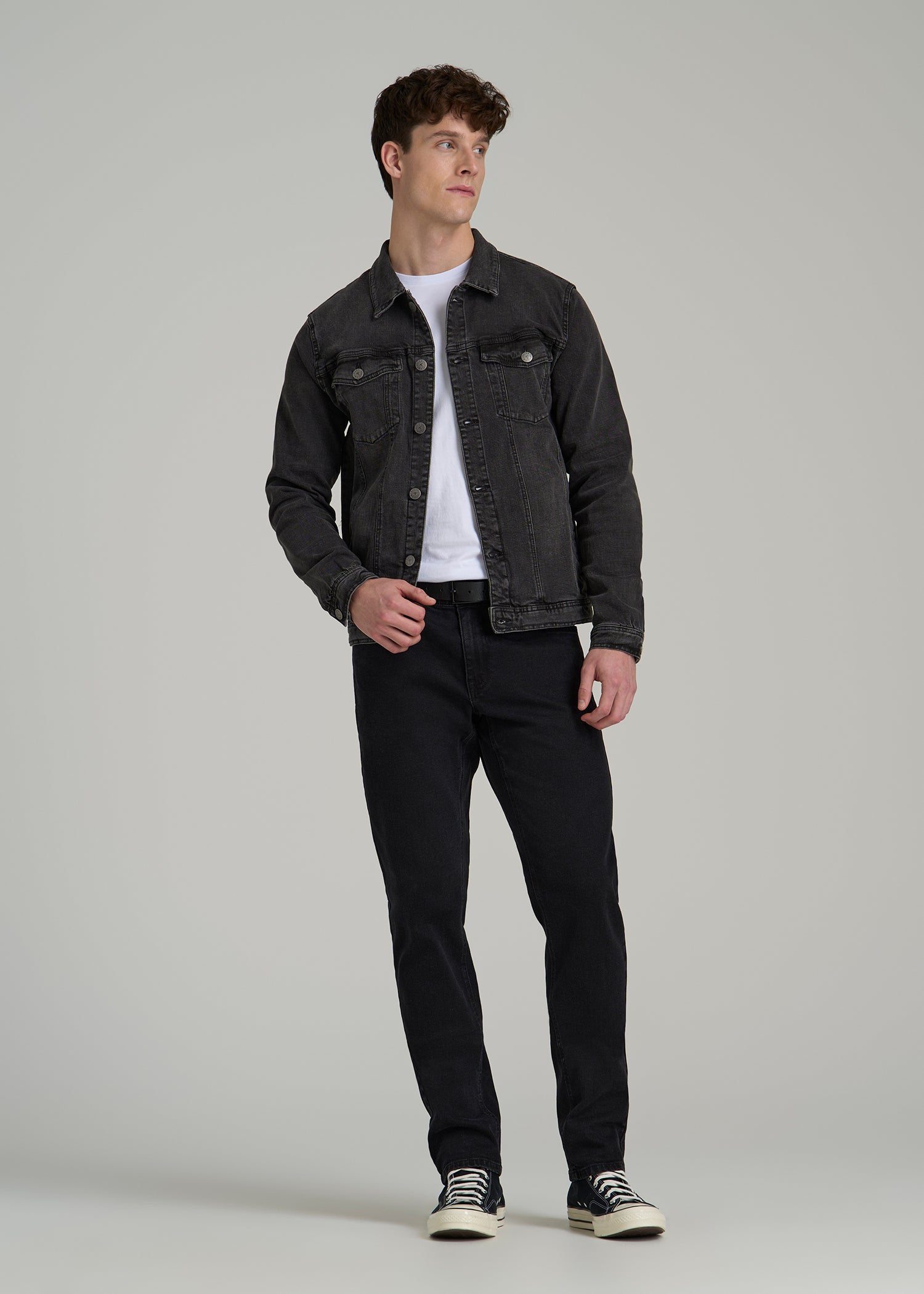 Men's Tall Denim Trucker Jacket in Washed Black