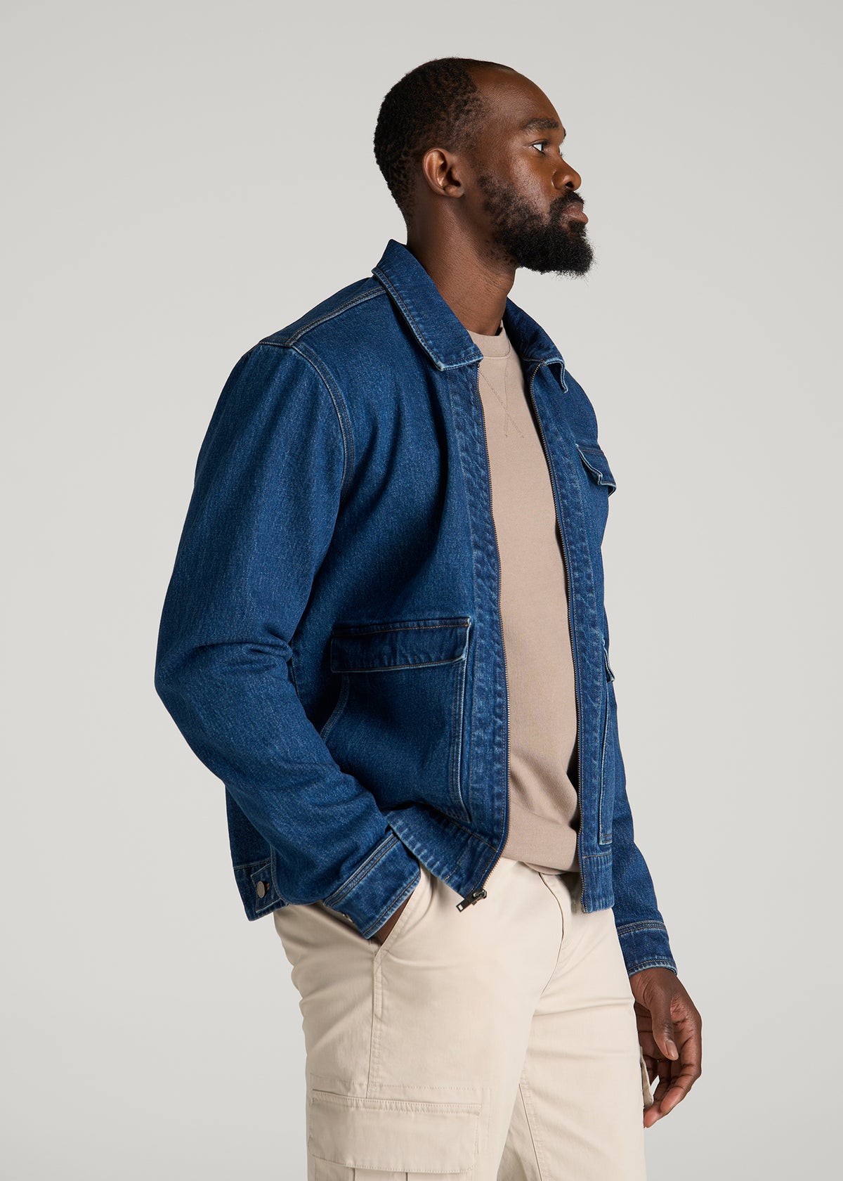 Denim Zip- Front Jacket for Tall Men in New Colorado Blue