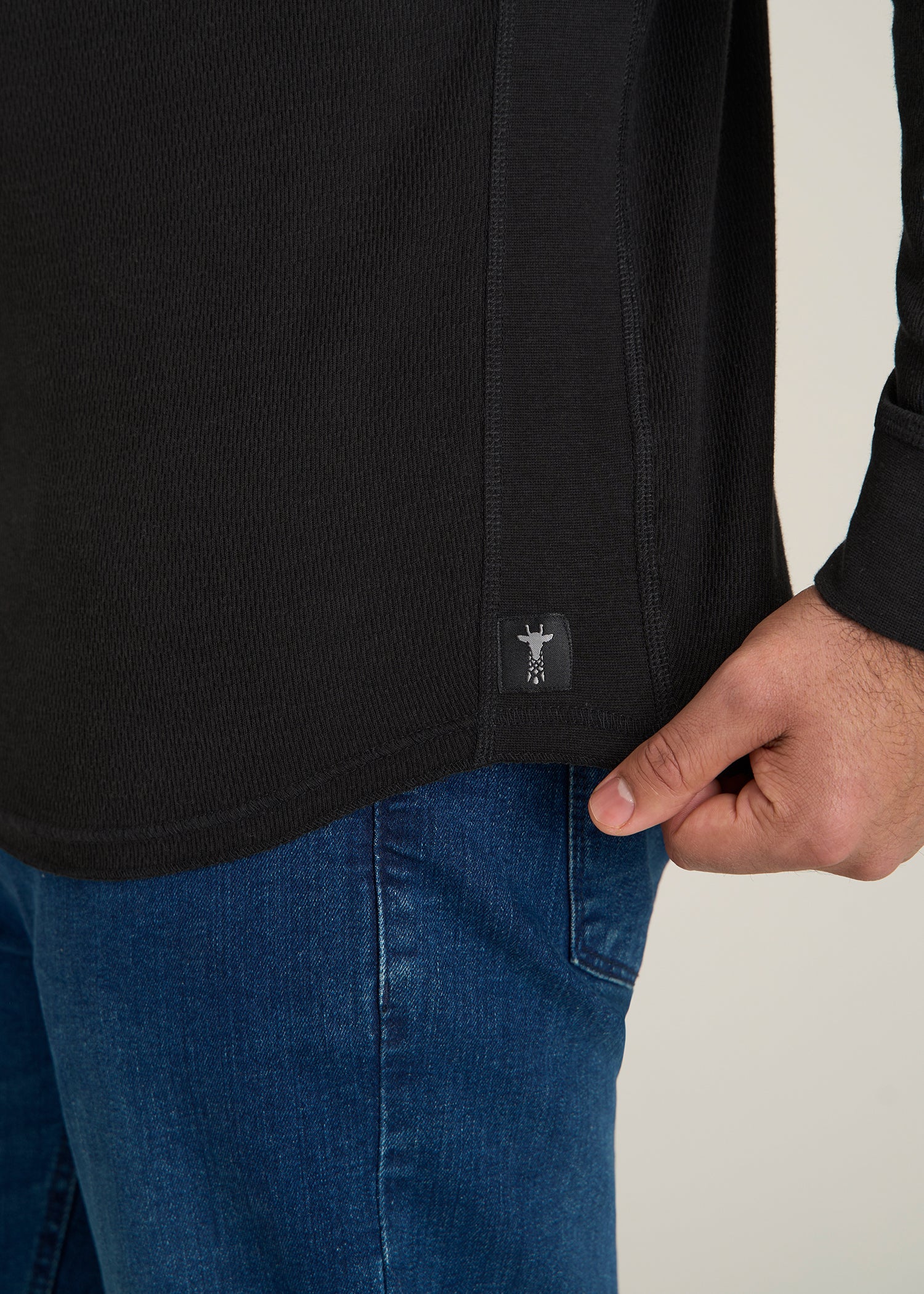 Double Honeycomb Thermal Crewneck for Tall Men in Black