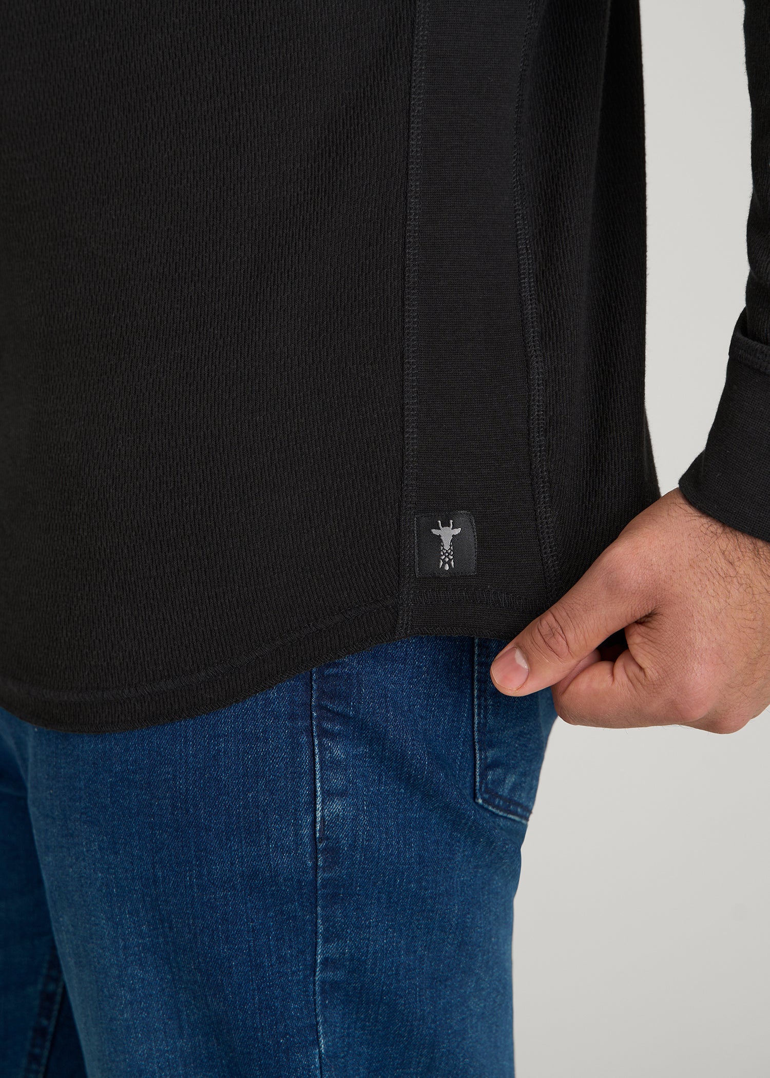 Double Honeycomb Thermal Crewneck for Tall Men in Black