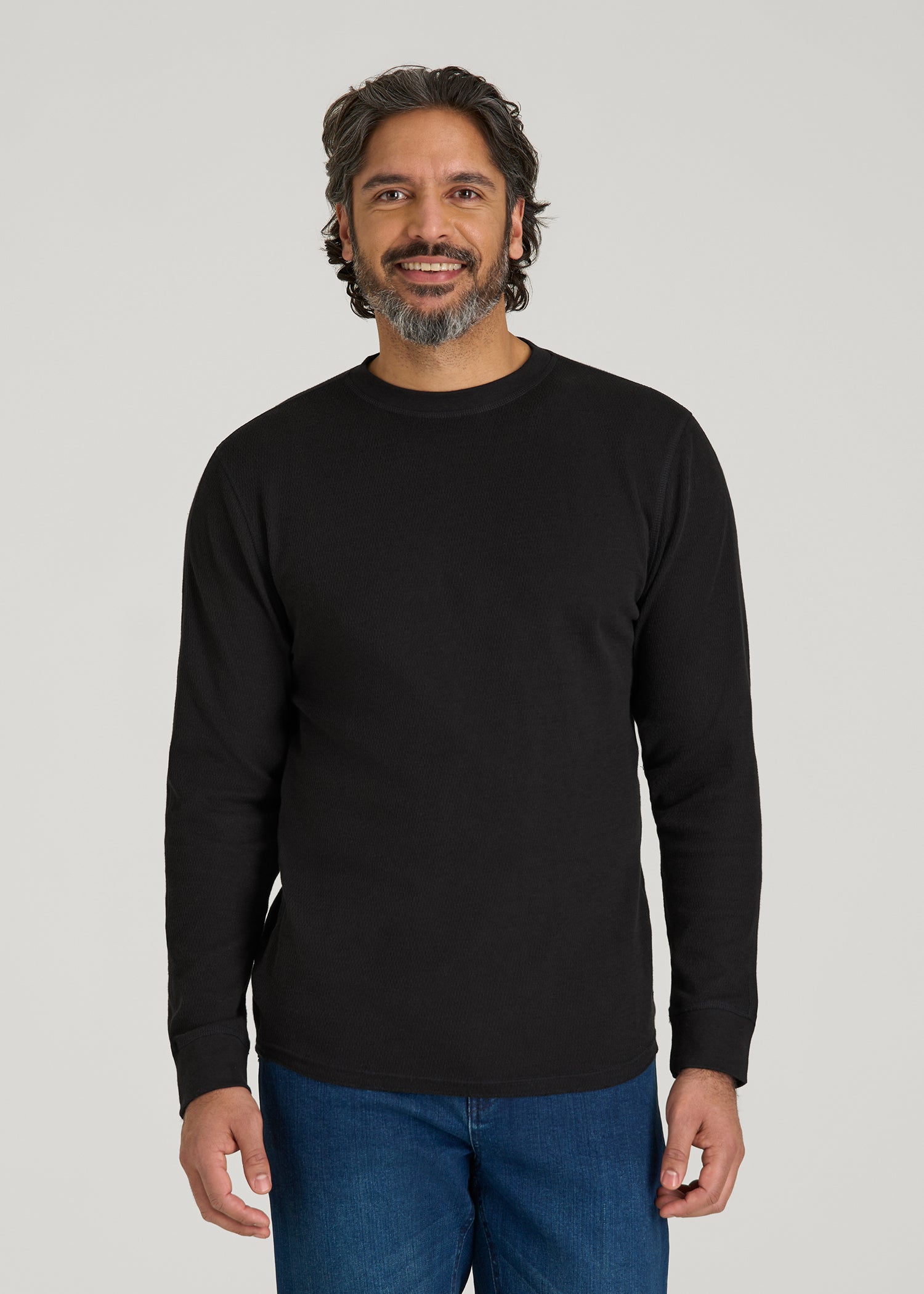 Double Honeycomb Thermal Crewneck for Tall Men in Black