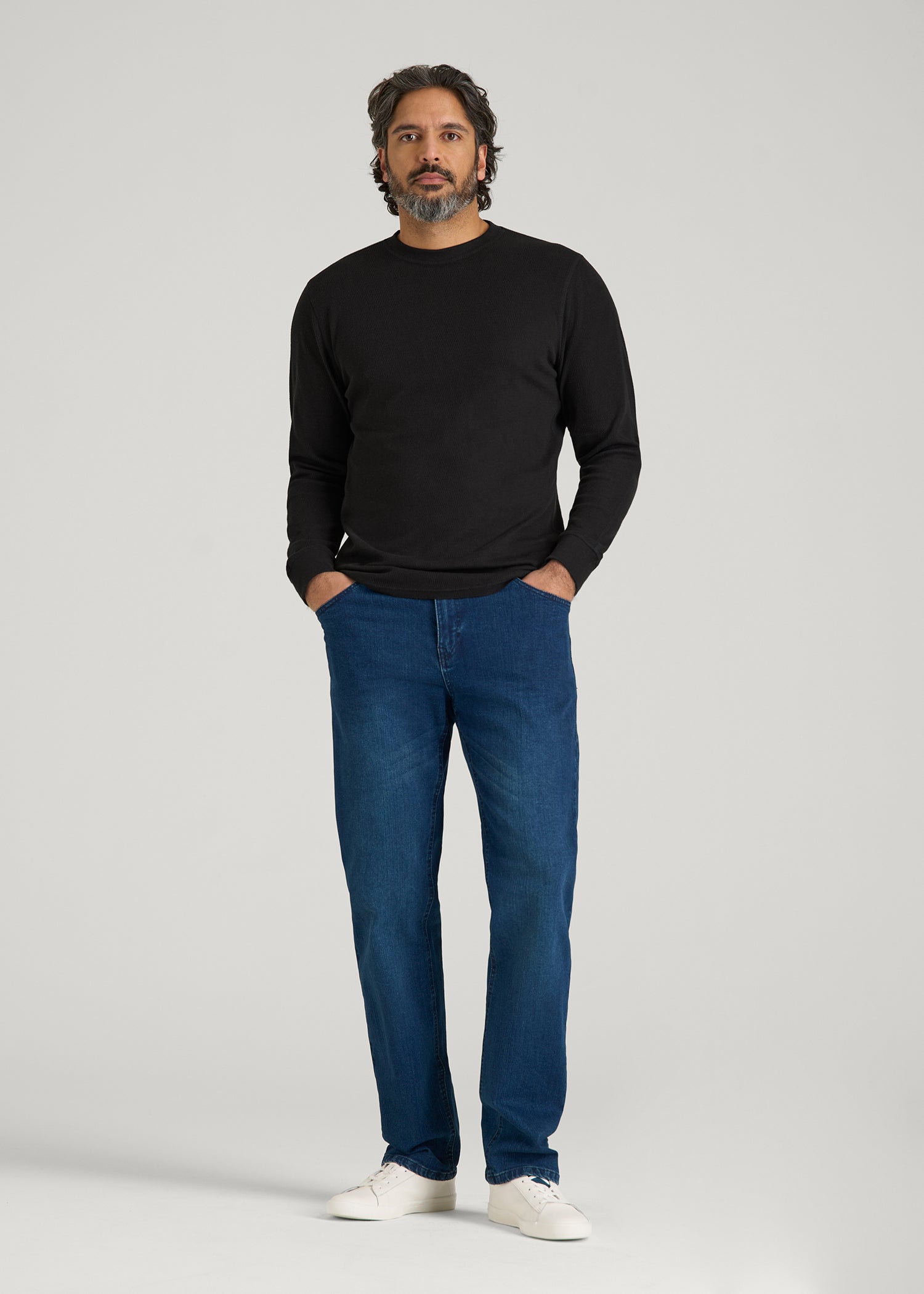 Double Honeycomb Thermal Crewneck for Tall Men in Black