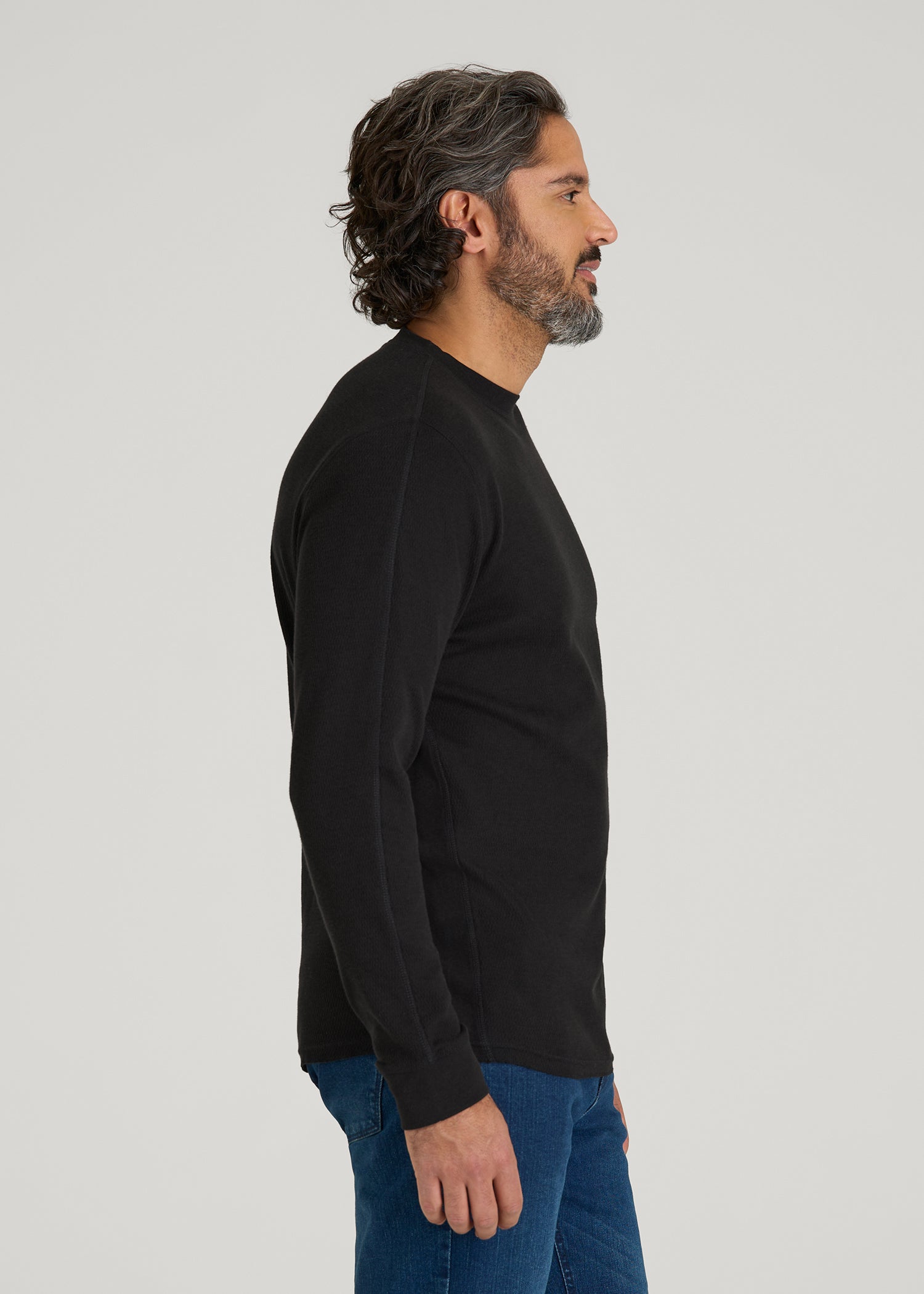 Double Honeycomb Thermal Crewneck for Tall Men in Black