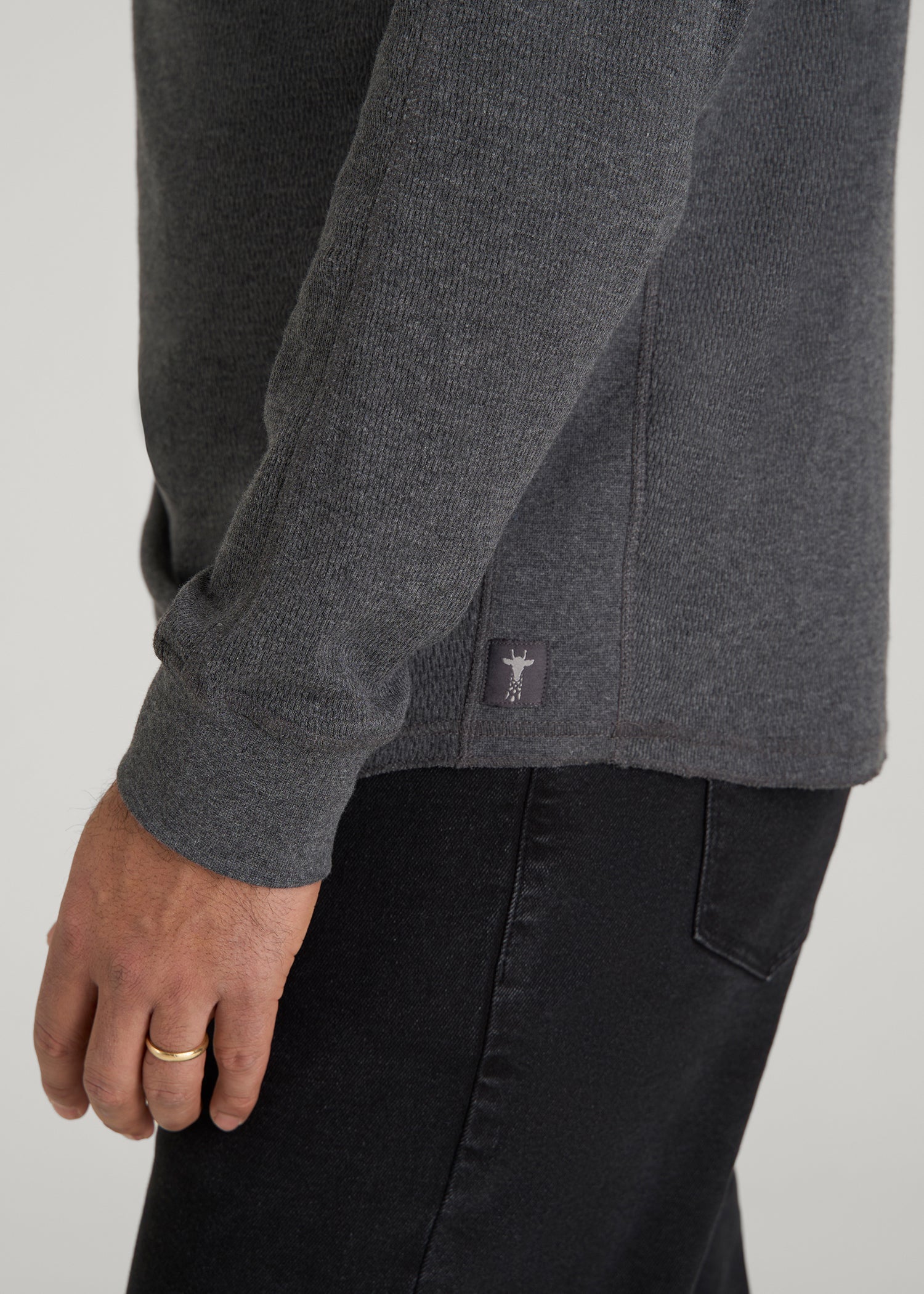 Double Honeycomb Thermal Crewneck for Tall Men in Charcoal Mix