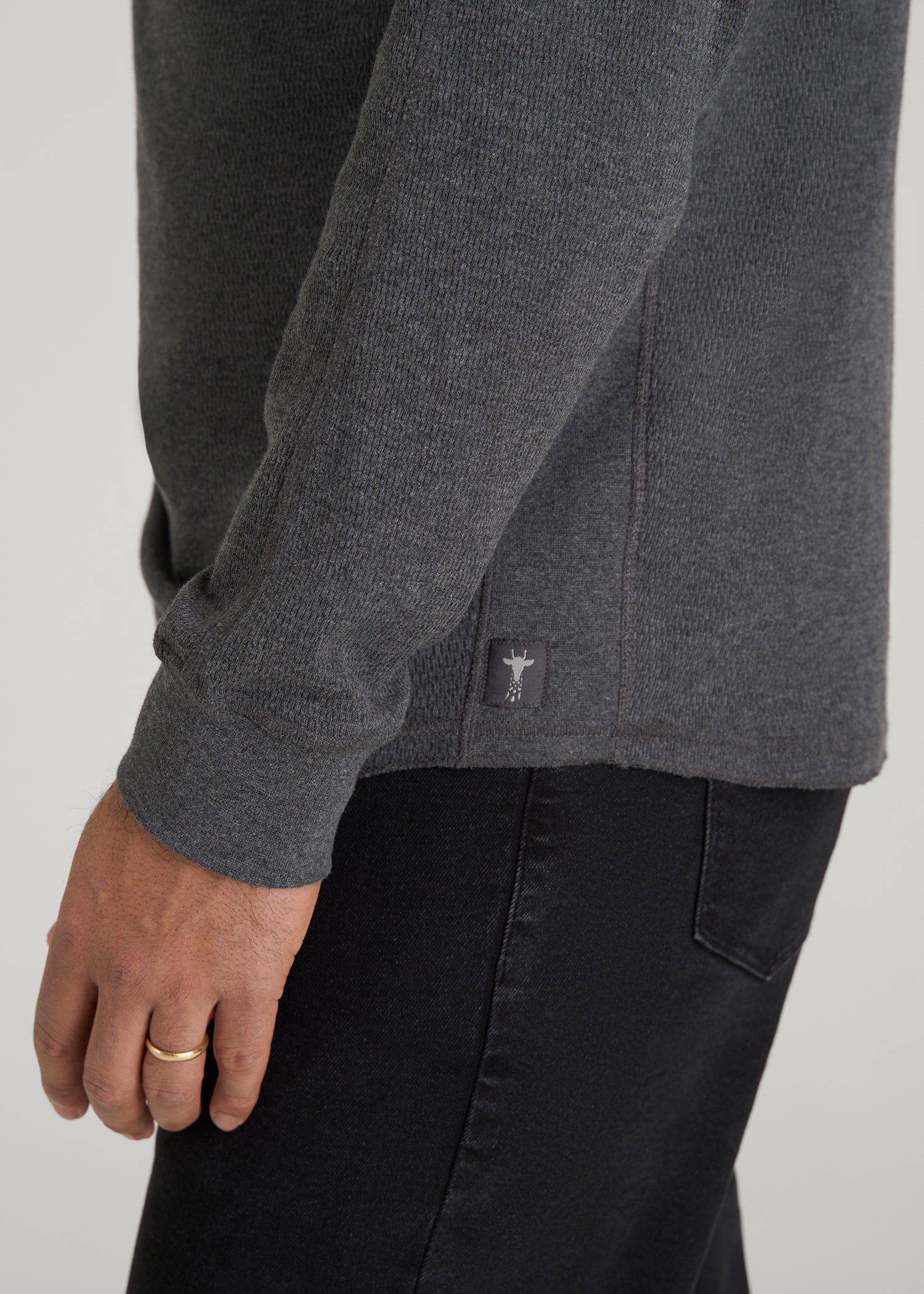 Double Honeycomb Thermal Crewneck for Tall Men in Charcoal Mix