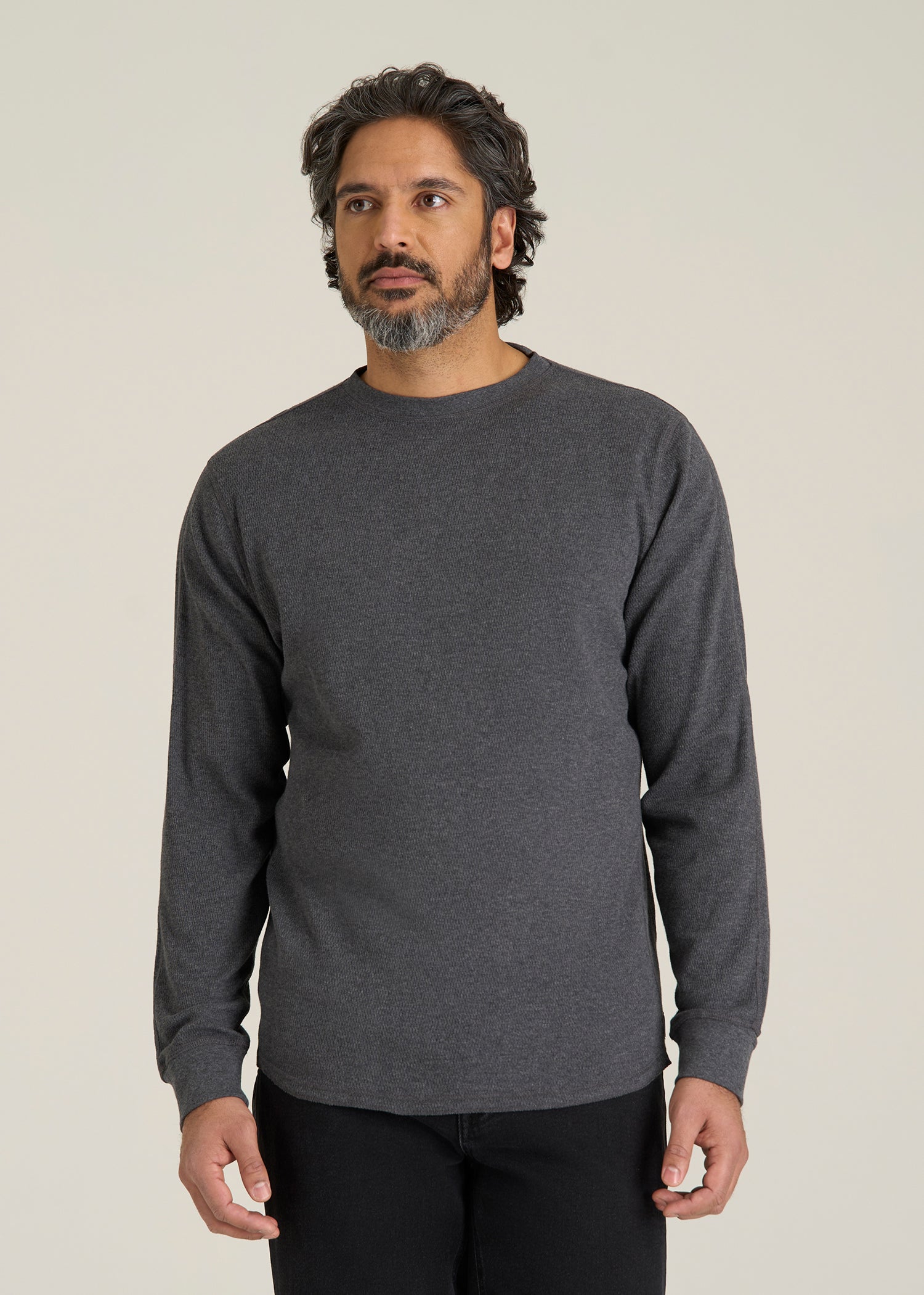 Double Honeycomb Thermal Crewneck for Tall Men in Charcoal Mix