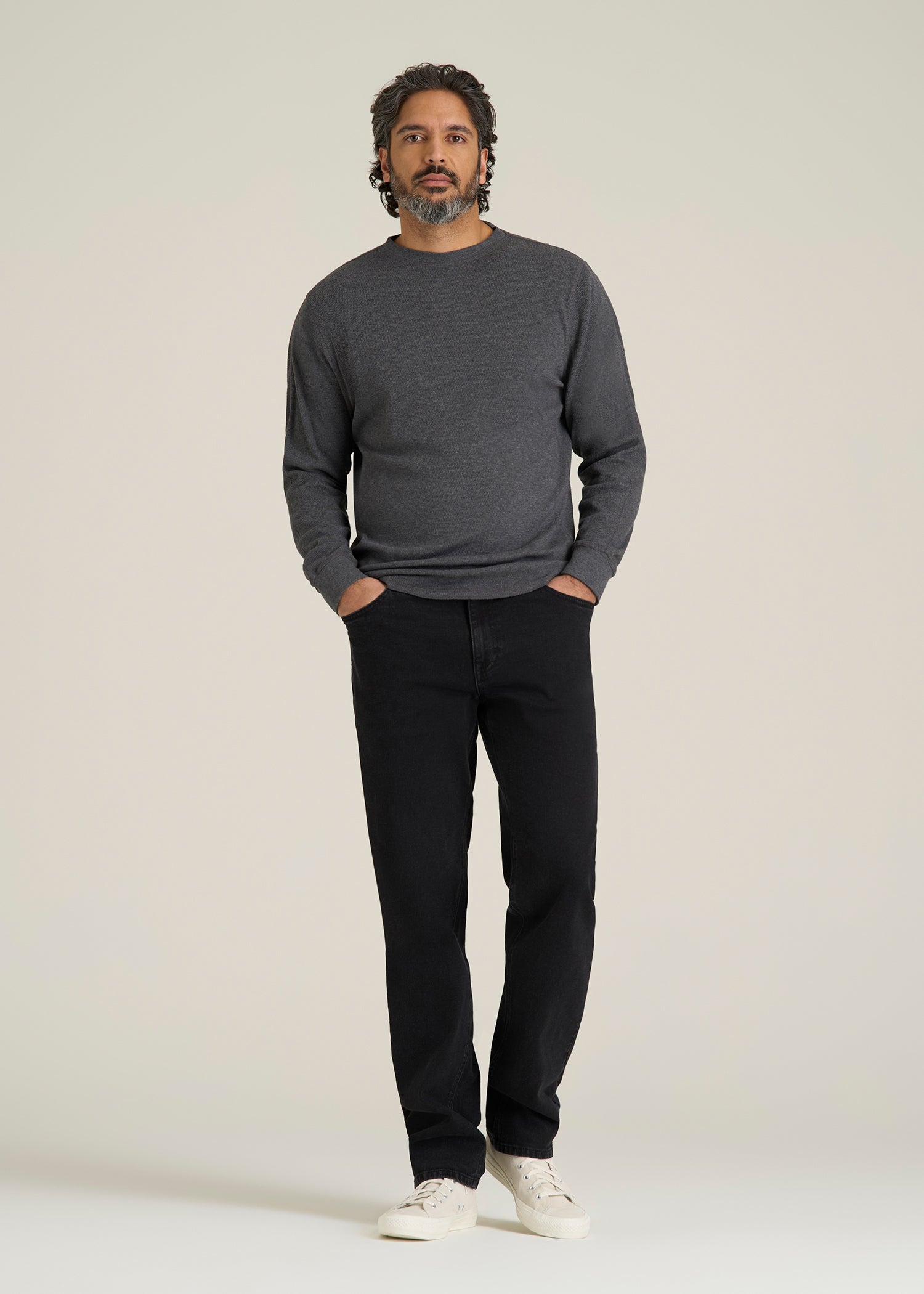 Double Honeycomb Thermal Crewneck for Tall Men in Charcoal Mix