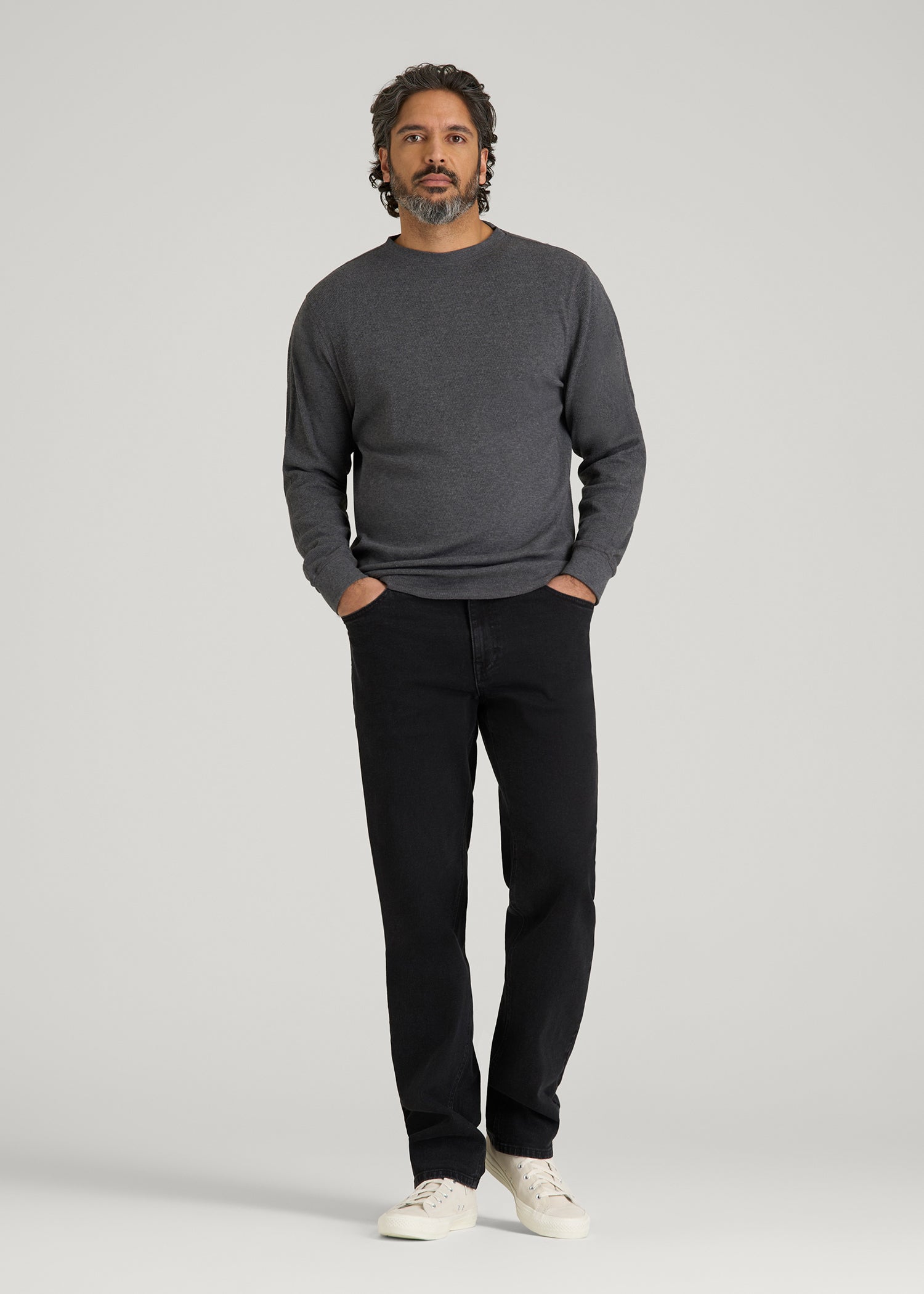 Double Honeycomb Thermal Crewneck for Tall Men in Charcoal Mix