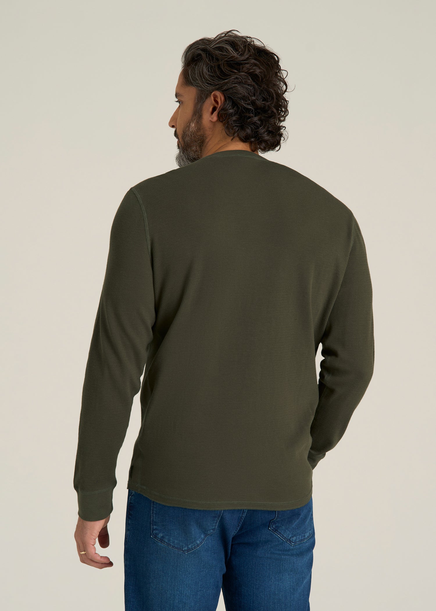 Double Honeycomb Thermal Crewneck for Tall Men in Dark Olive Green