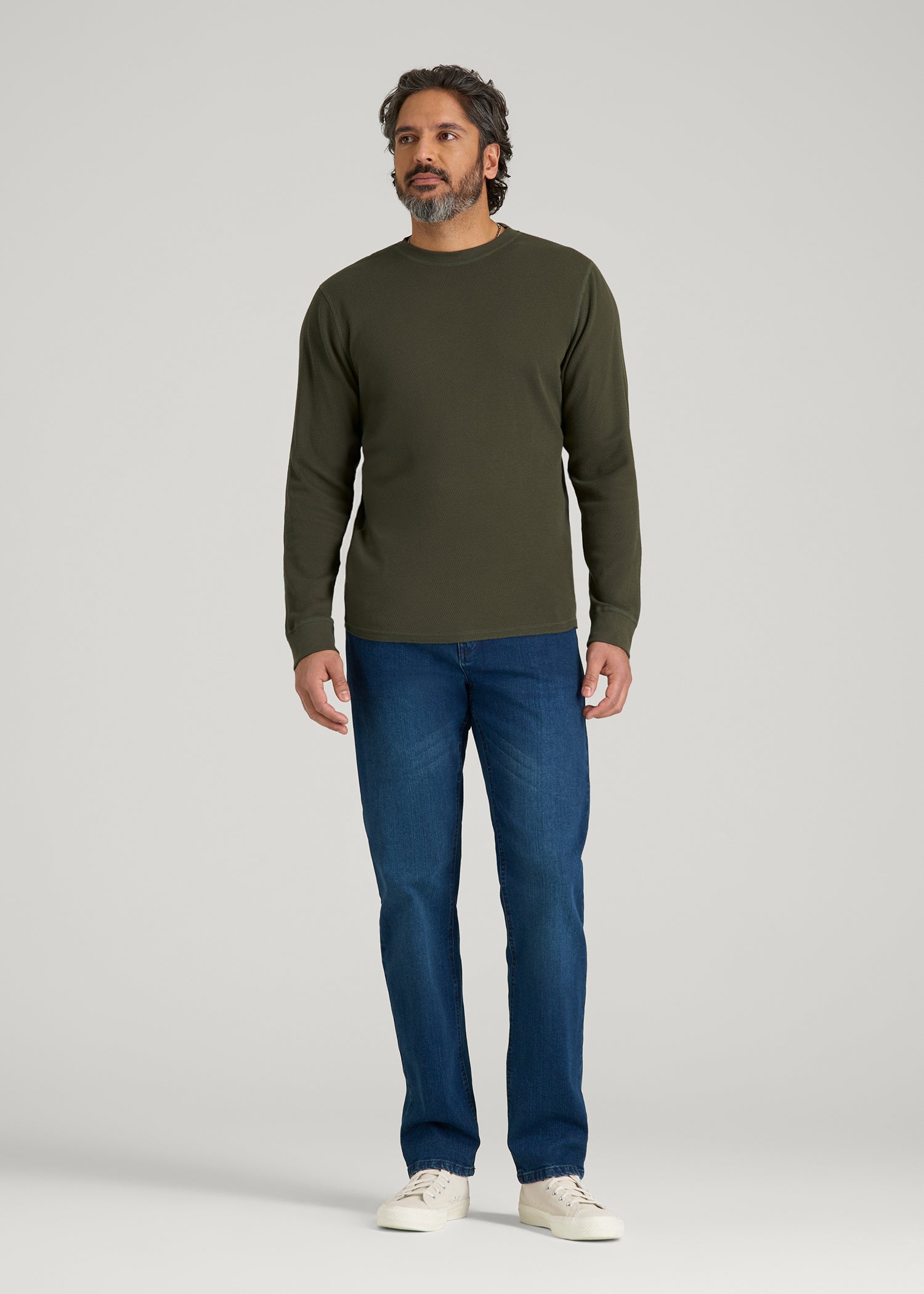 Double Honeycomb Thermal Crewneck for Tall Men in Dark Olive Green