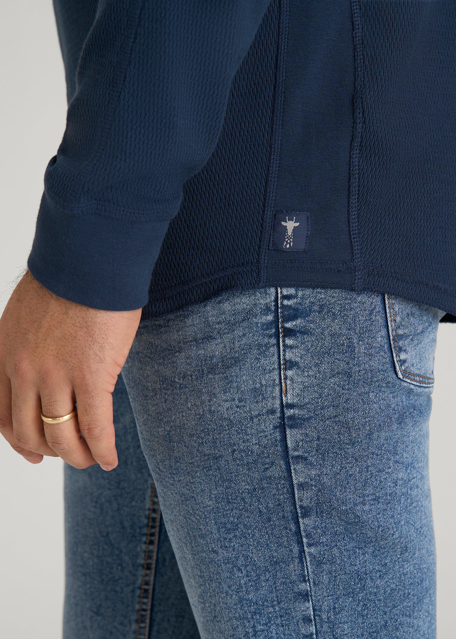 Double Honeycomb Thermal Crewneck for Tall Men in True Navy