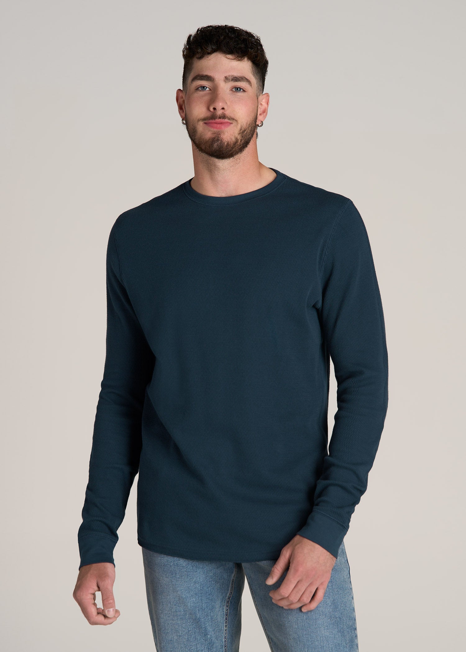 Double Honeycomb Thermal Crewneck for Tall Men in True Navy