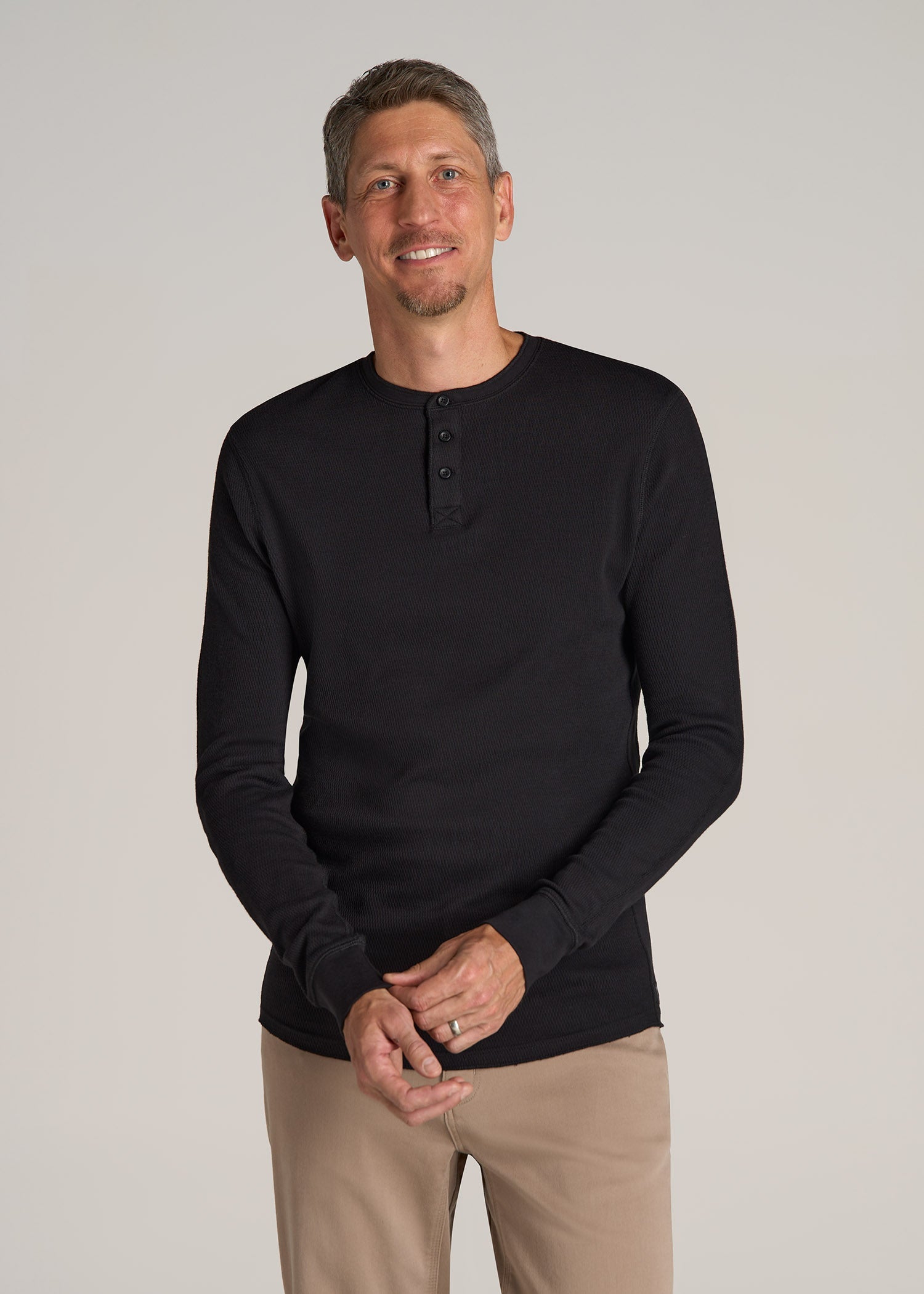 Double Honeycomb Thermal Long-Sleeve Henley Shirt for Tall Men
