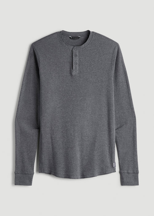 Double Honeycomb Thermal Long-Sleeve Henley Shirt for Tall Men in Charcoal Mix