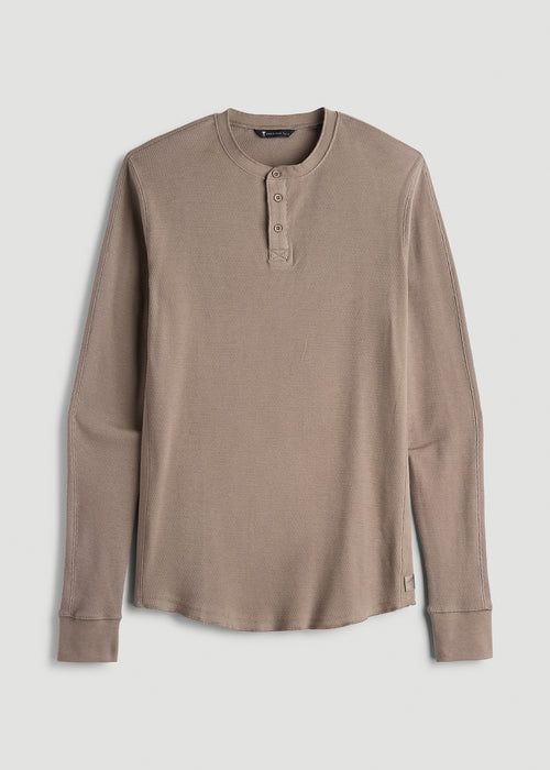 Double Honeycomb Thermal Long-Sleeve Henley Shirt for Tall Men in Dark Sand