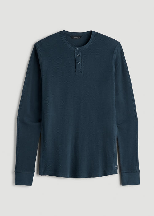 Double Honeycomb Thermal Long-Sleeve Henley Shirt for Tall Men in True Navy
