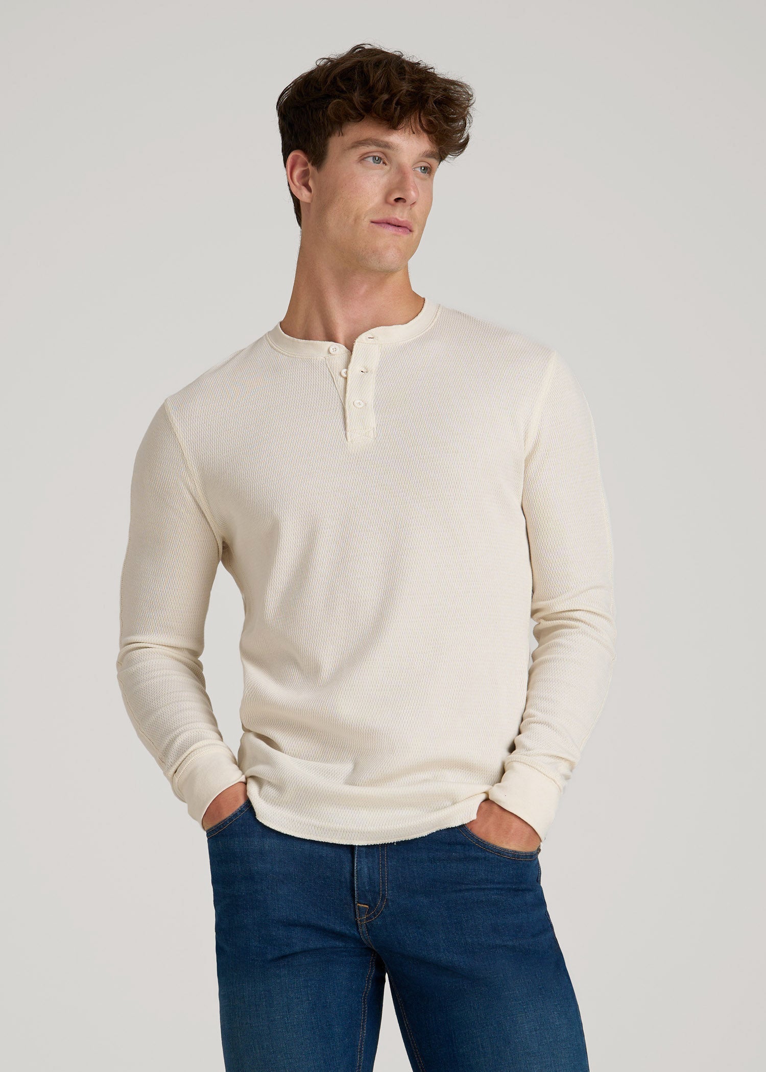 Double Honeycomb Thermal Long-Sleeve Henley Shirt for Tall Men