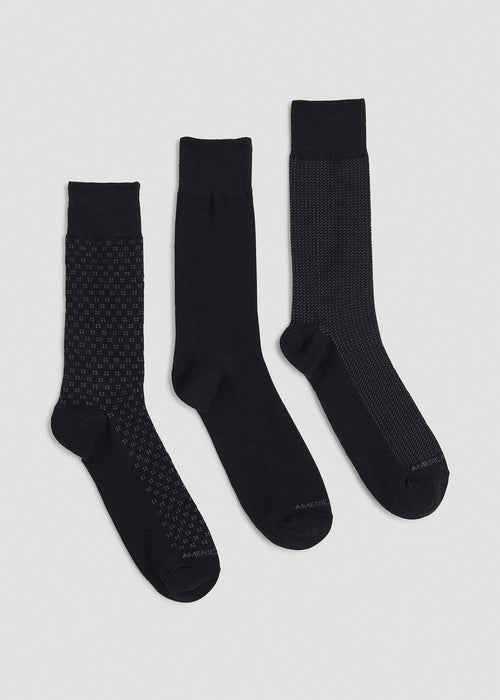 Dress Socks Size 14 to 17 (3-Pack) for Tall Men in Black