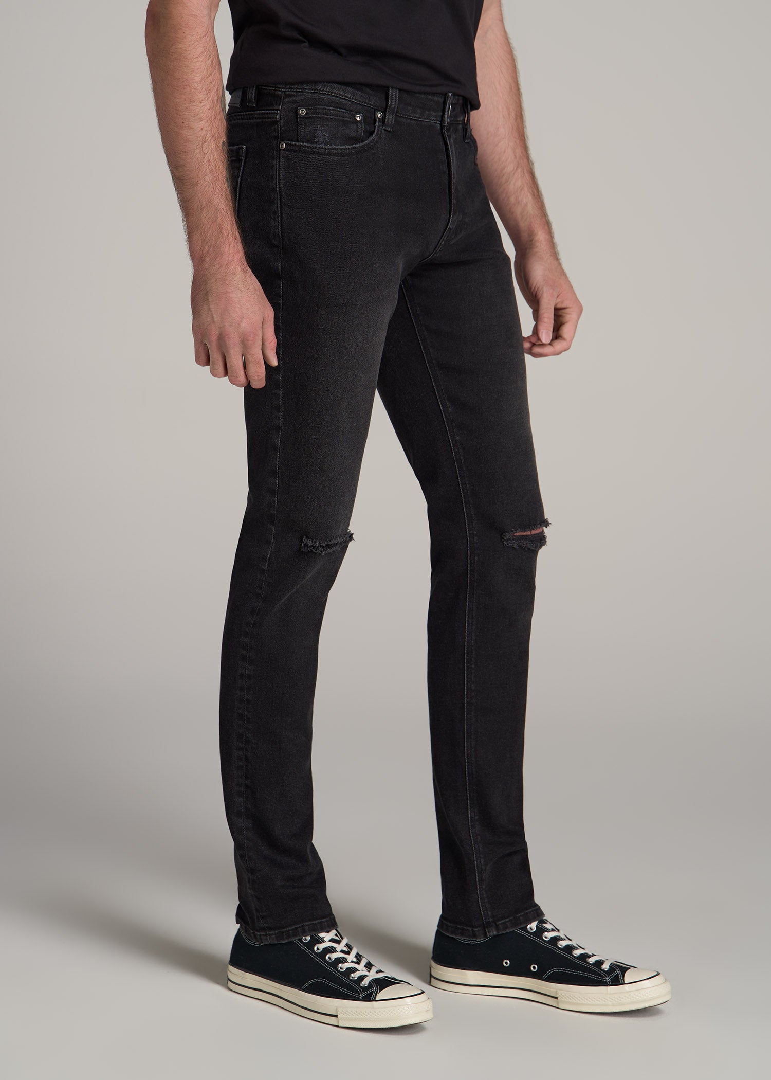 Dylan Slim Fit Jeans for Tall Men in Distressed Onyx Black Wash