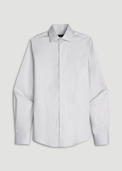 Easy Care Stretch Cotton Dress Shirt for Tall Men in Greige Houndstooth