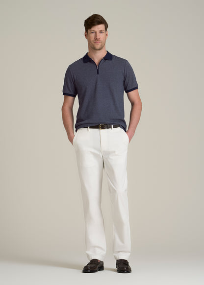 Embossed Geo Zip Collar Polo Shirt for Tall Men in Evening Blue