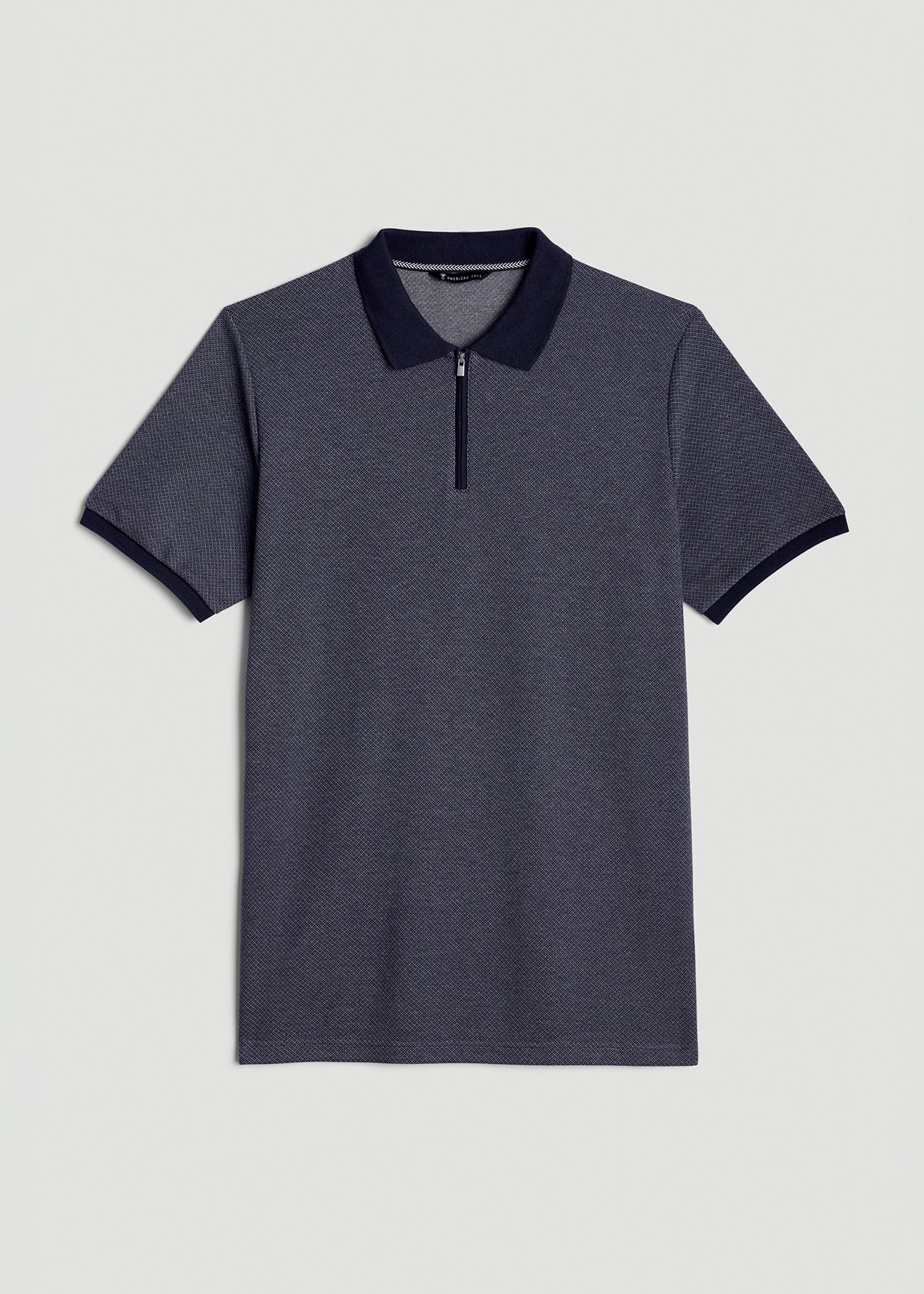 Embossed Geo Zip Collar Polo Shirt for Tall Men in Evening Blue