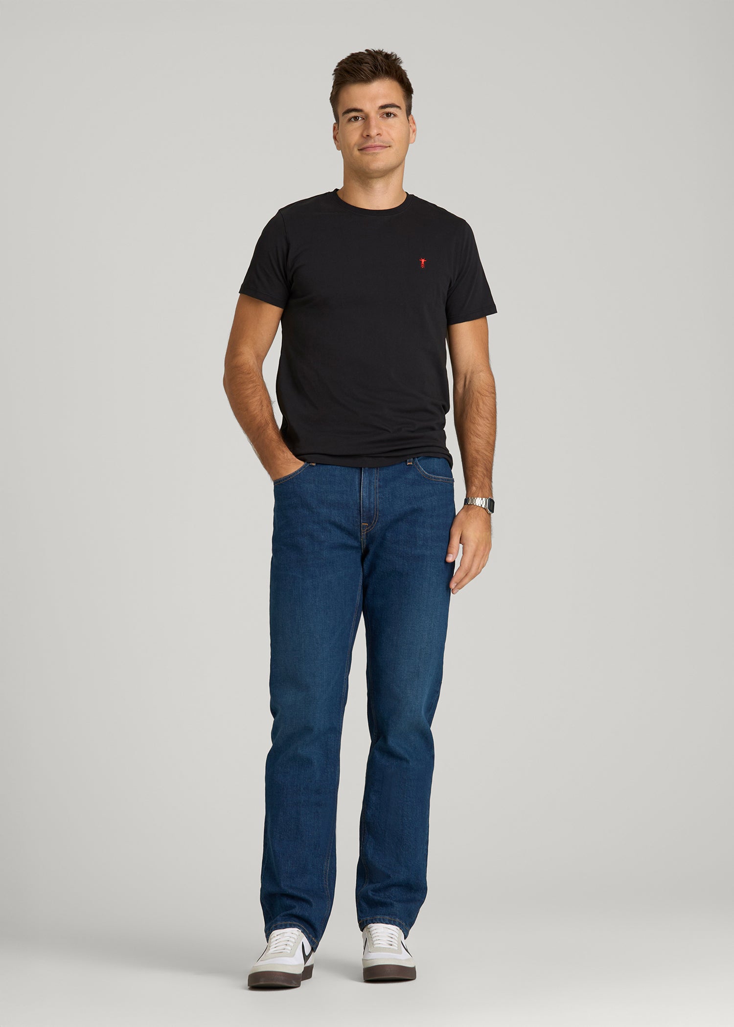 MODERN-FIT Embroidered Logo Crewneck T-Shirt for Tall Men in Black