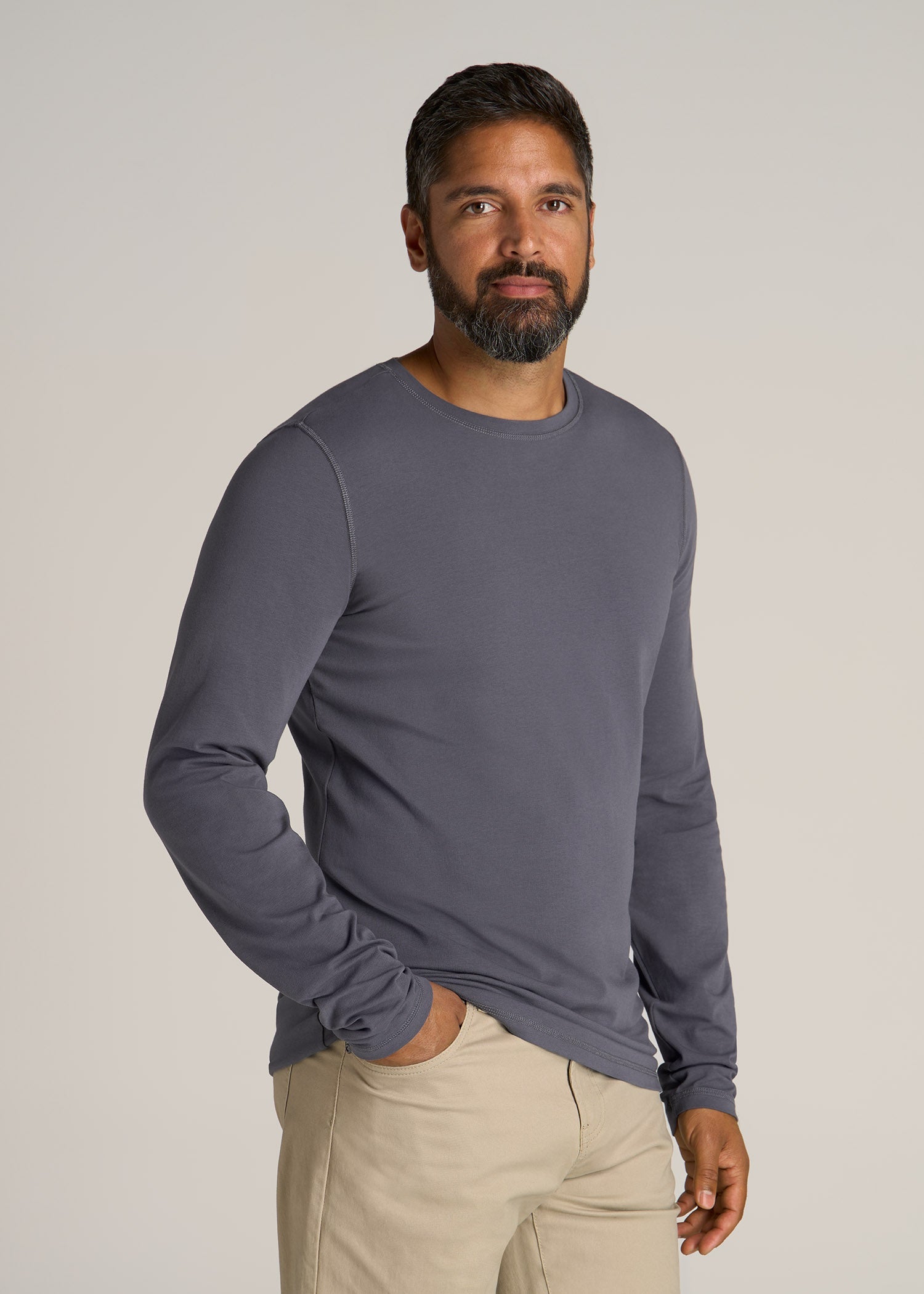 The Essential SLIM-FIT Long Sleeve Tee for Tall Men in Grey Blue