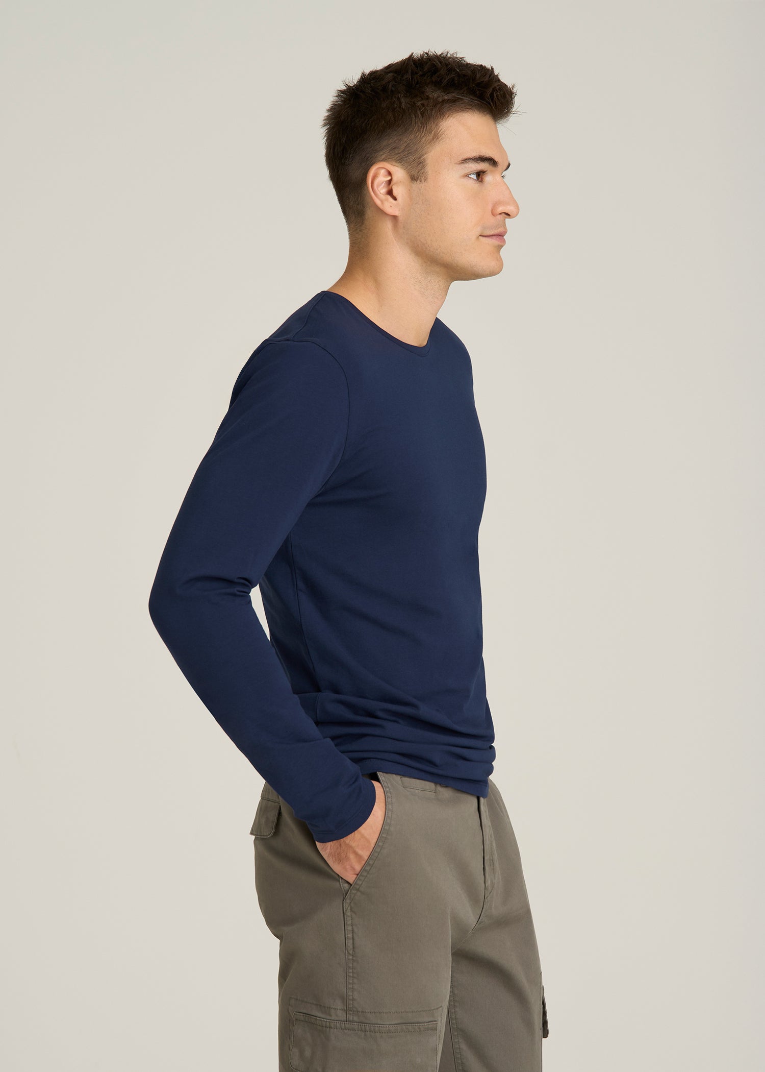 The Essential Modern Fit Crewneck Long Sleeve Tee for Tall Men in Navy