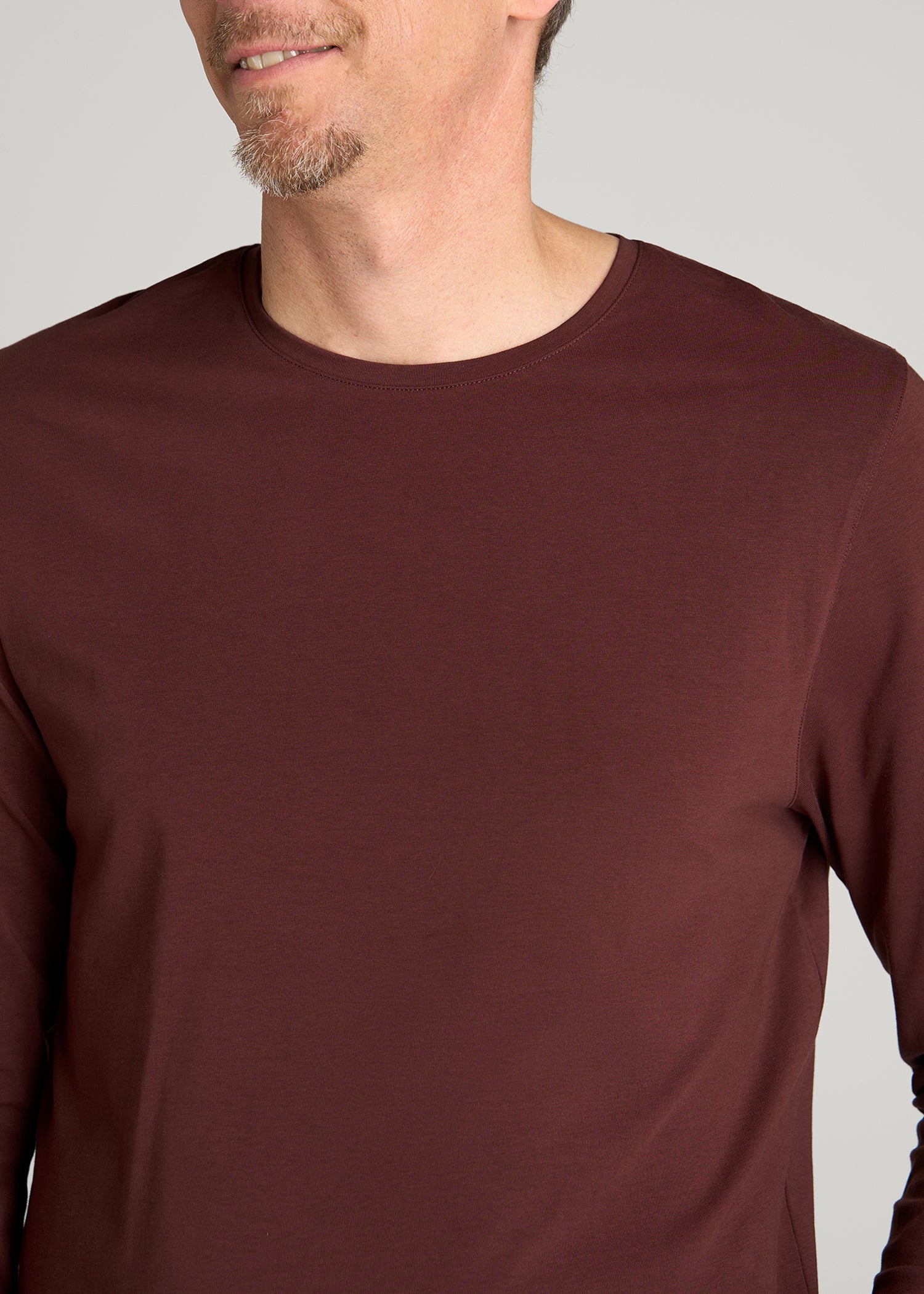The Essential Modern Fit Crewneck Long Sleeve Tee for Tall Men in Rum Raisin