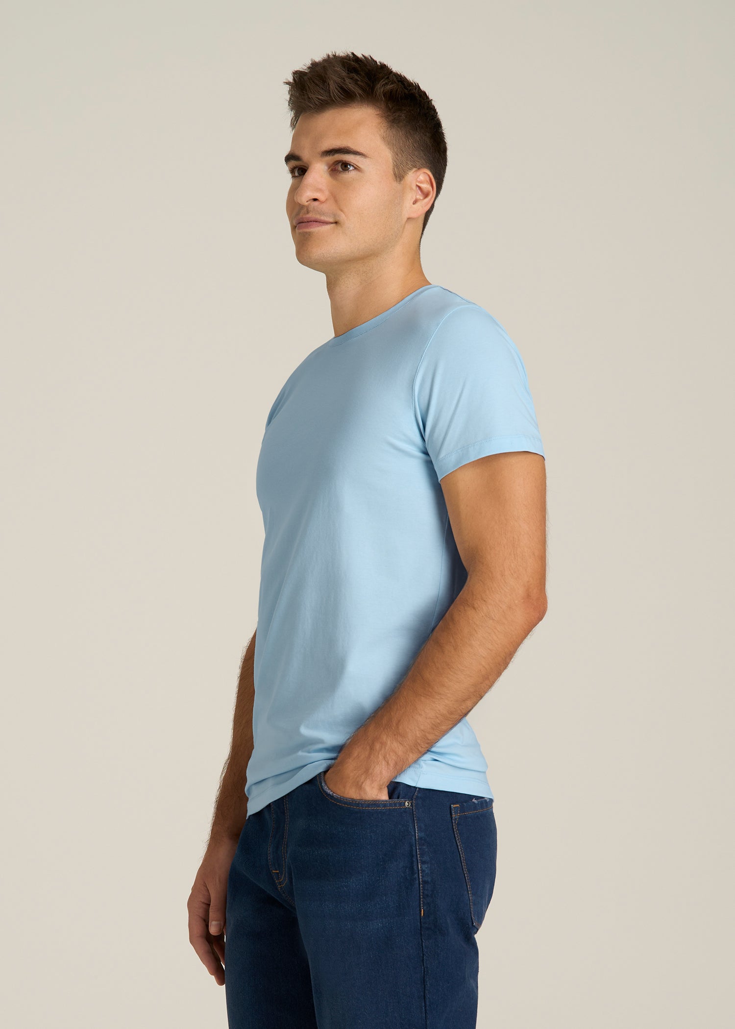 The Essential Modern Fit Crewneck Tee for Tall Men in Ice Blue