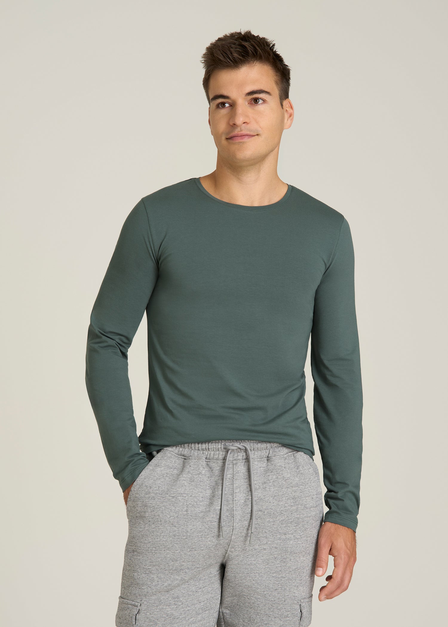 The Essential Slim Fit Long Sleeve Tee for Tall Men in Balsam Green