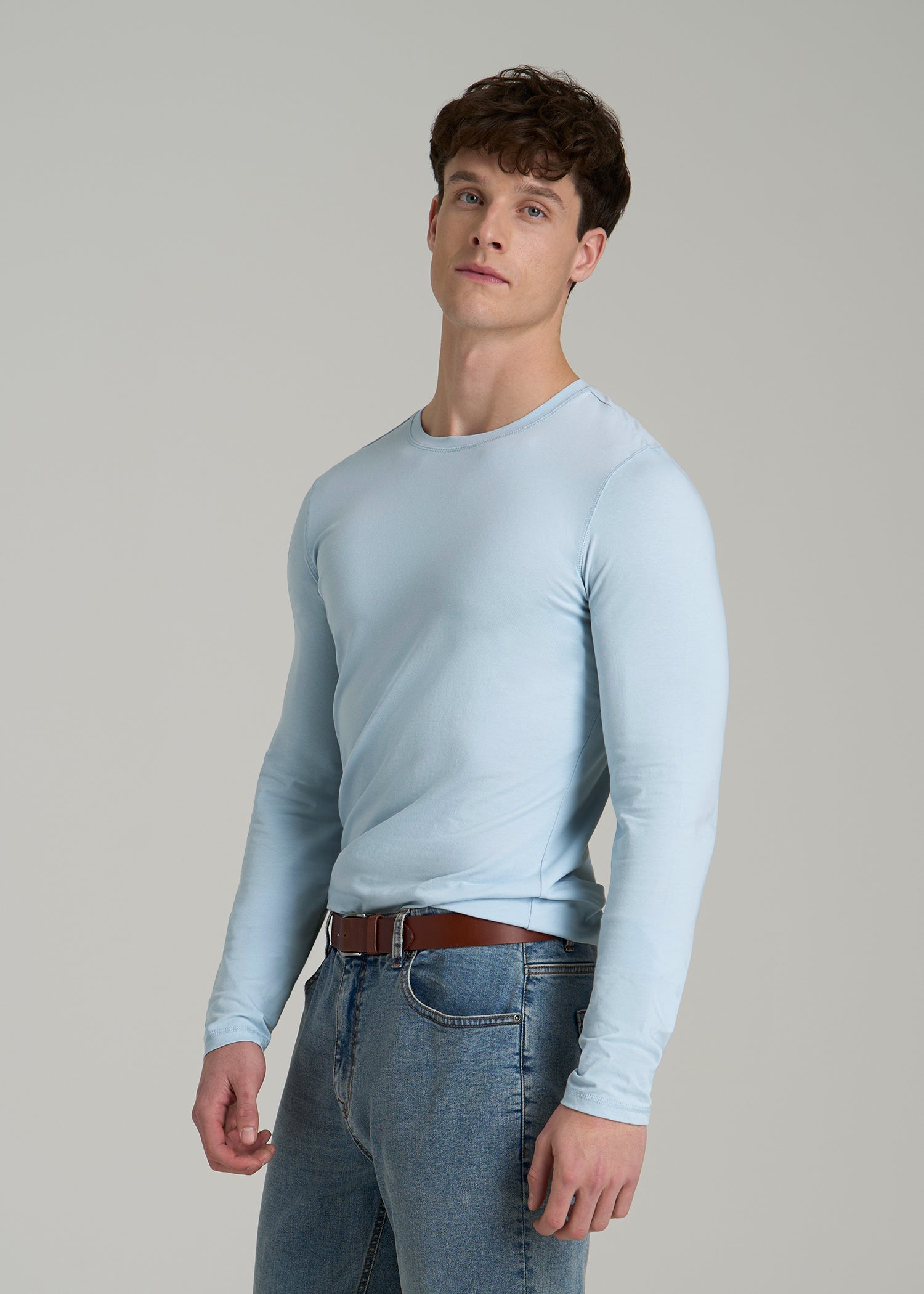 The Essential SLIM-FIT Long Sleeve Tee for Tall Men in Ice Blue