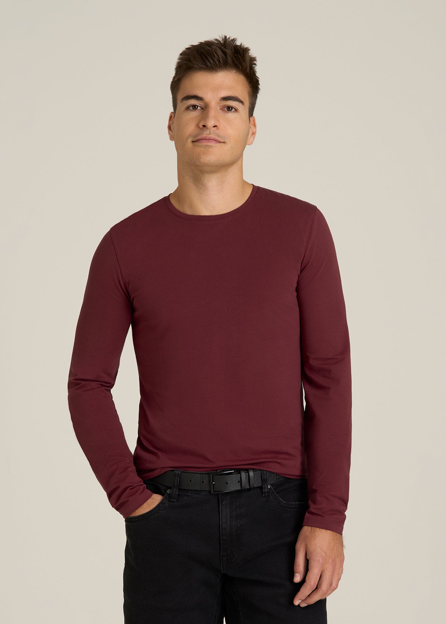 The Essential Slim Fit Long Sleeve Tee for Tall Men in Tawny Port
