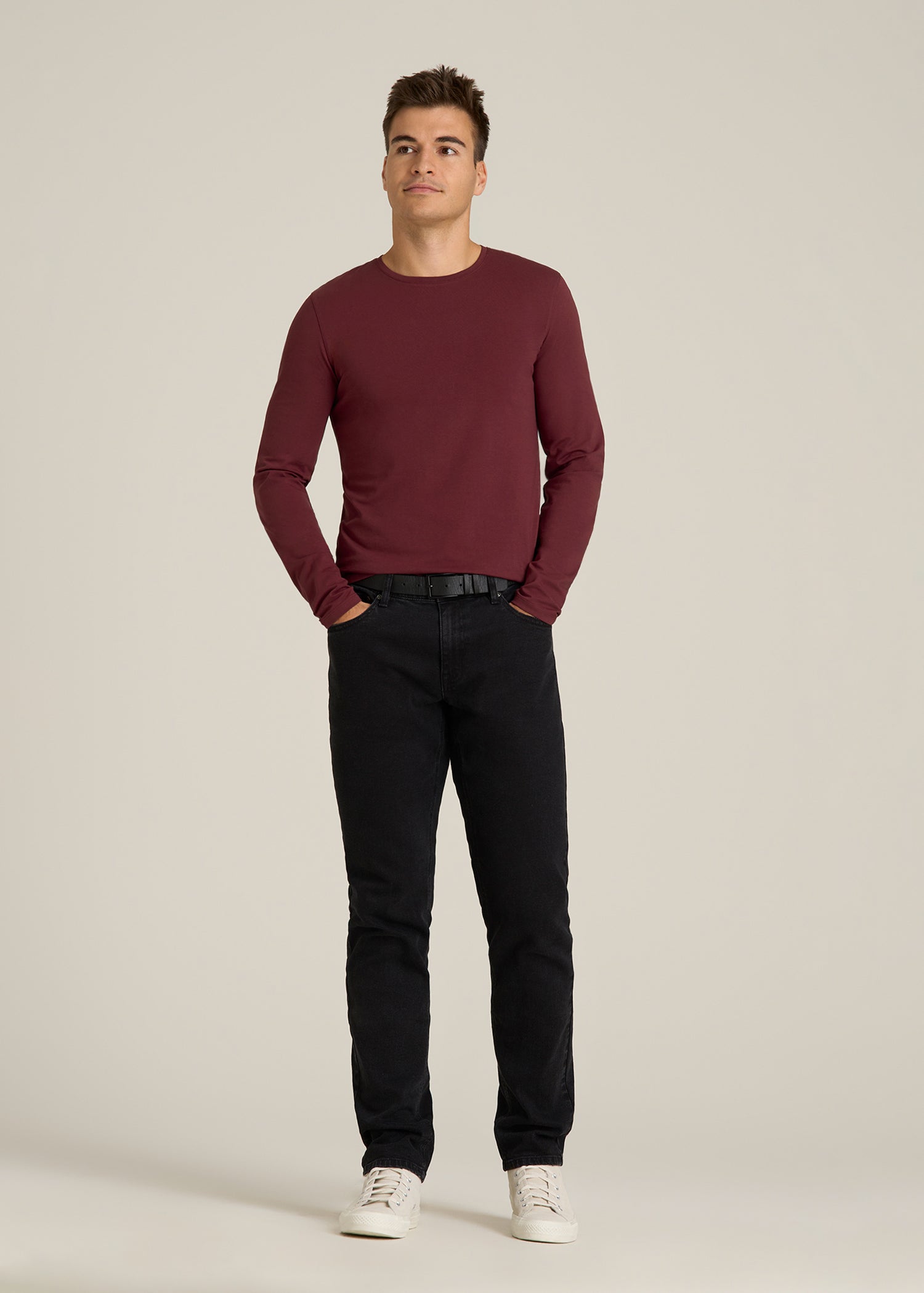 The Essential Slim Fit Long Sleeve Tee for Tall Men in Tawny Port