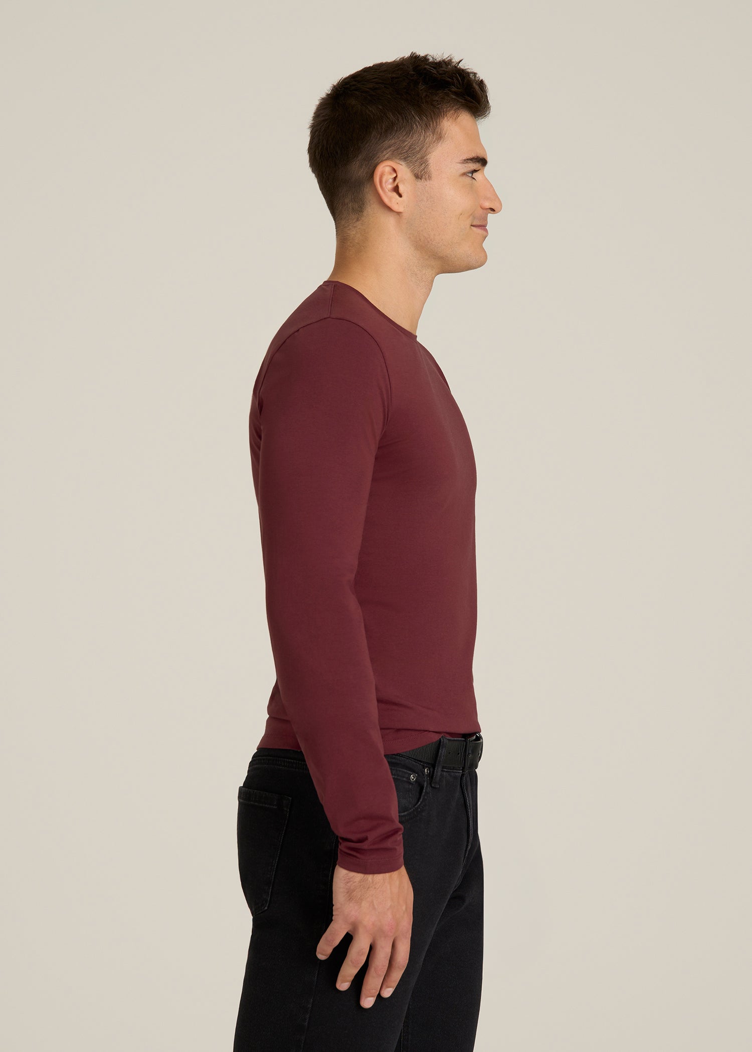 The Essential Slim Fit Long Sleeve Tee for Tall Men in Tawny Port