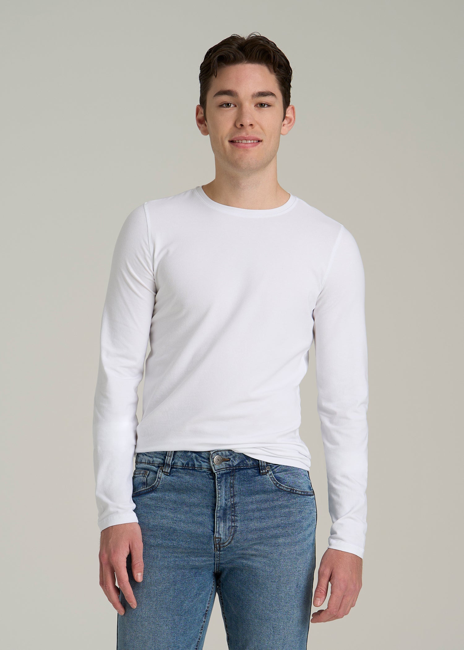 Slim Long Sleeve T Shirt: Tall Men's Slim Fit White Tee – American
