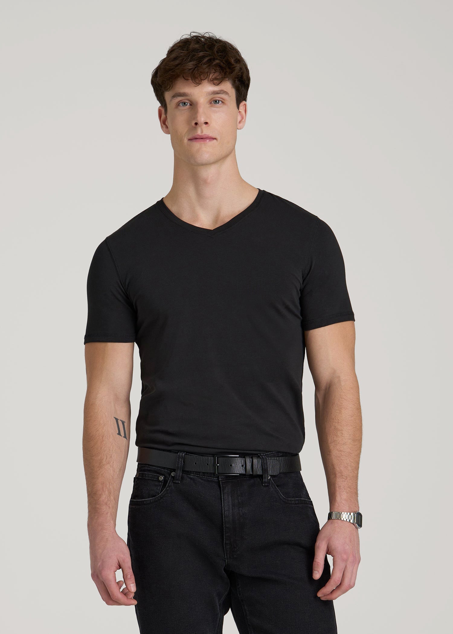 black slim dress shirt The Essential Slim Fit V-Neck Tee for Tall Men in Black S / Tall / Black