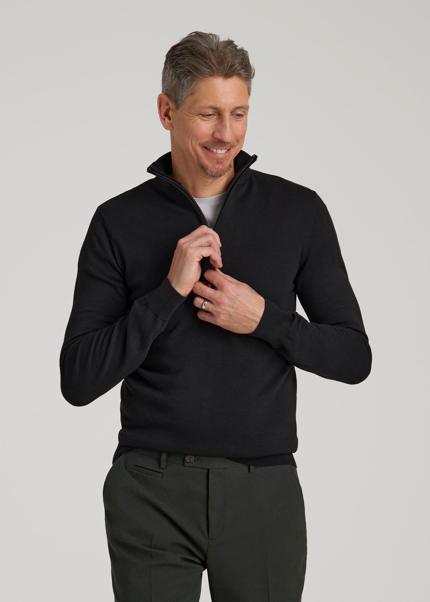 quarter zip over dress shirt Tall Quarter Zip: Men's Tall Quarter Zip Black Sweater – American Tall
