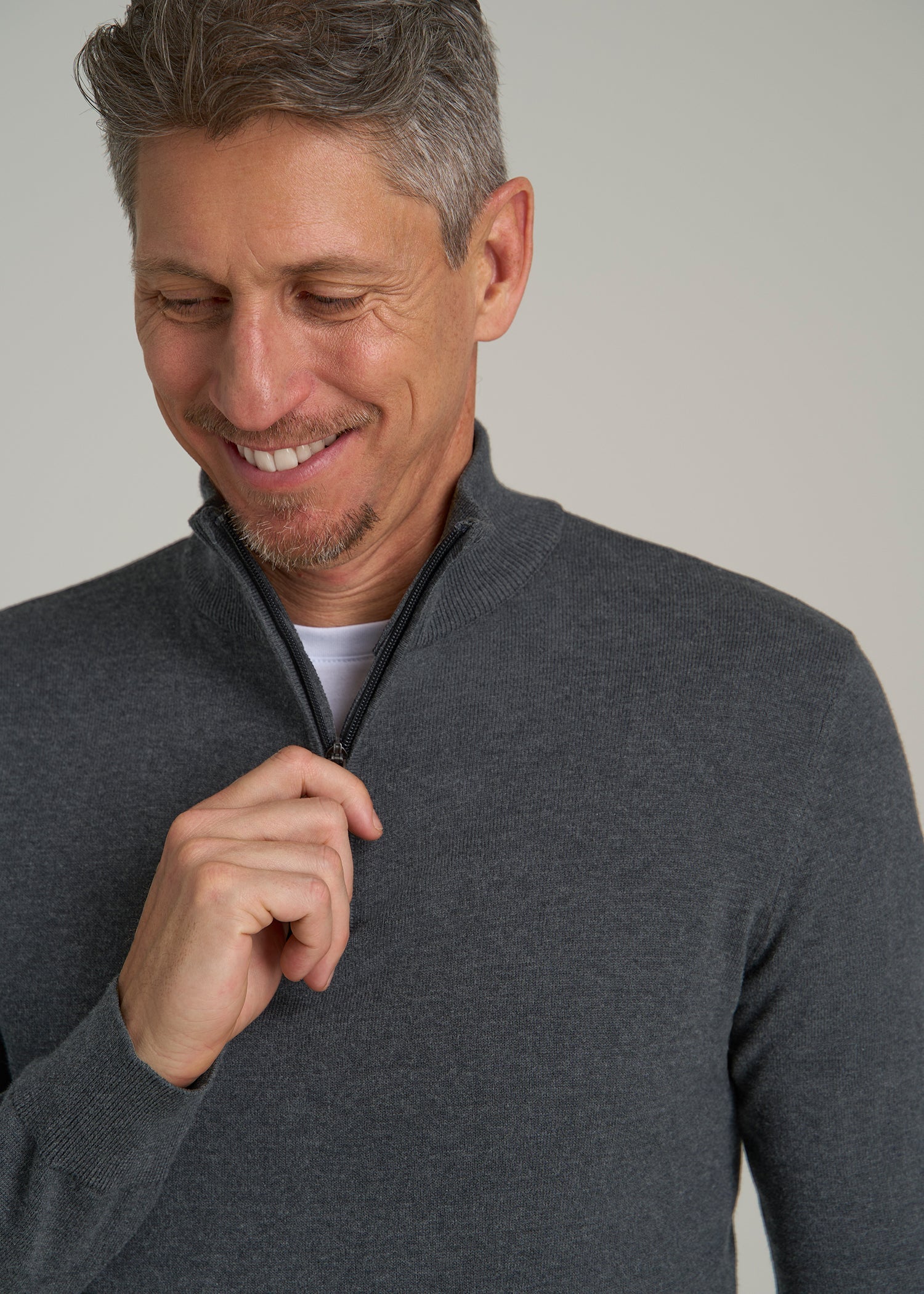 Everyday Quarter-Zip Sweater for Tall Men in Charcoal Mix