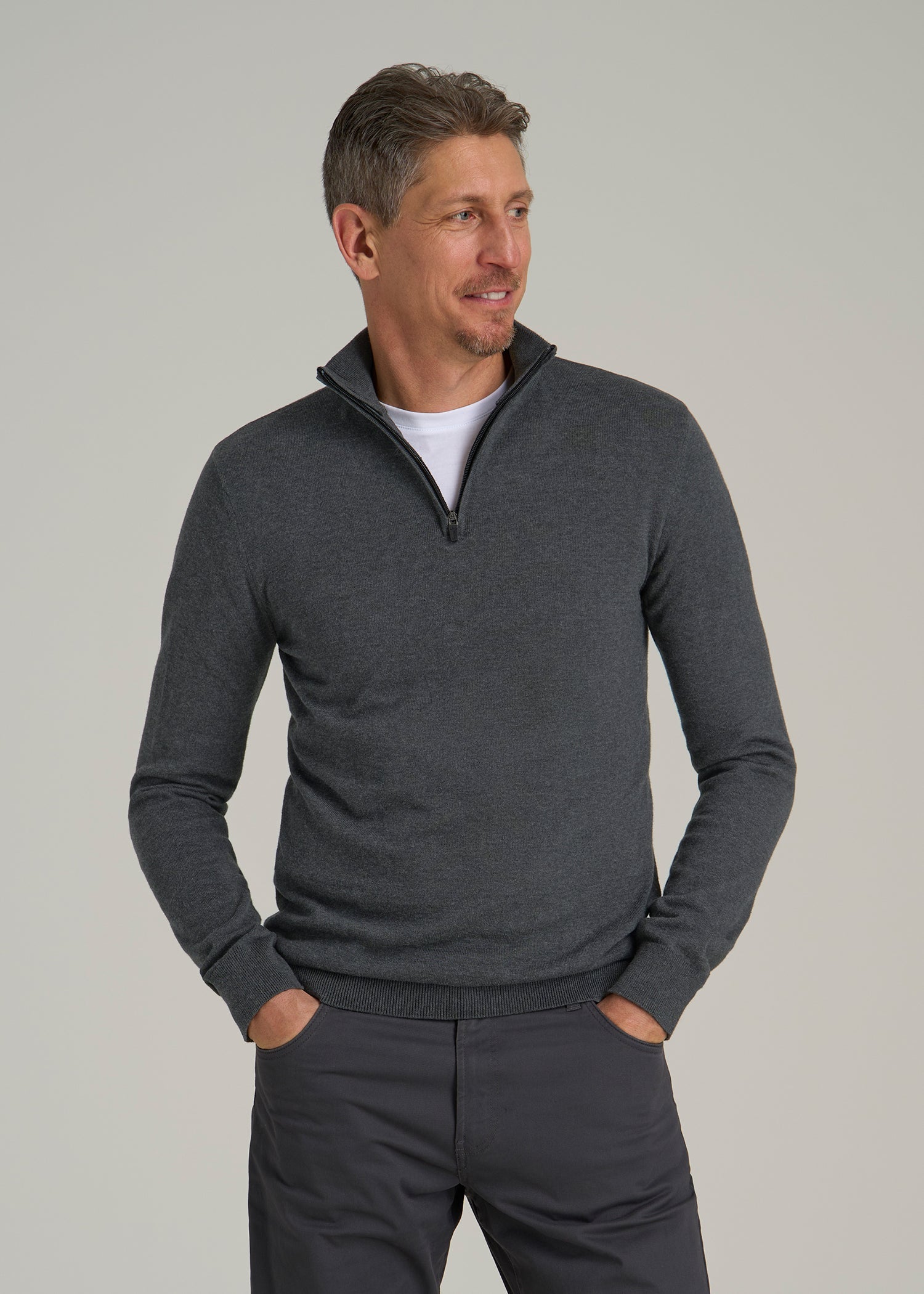 Everyday Quarter-Zip Sweater for Tall Men in Charcoal Mix