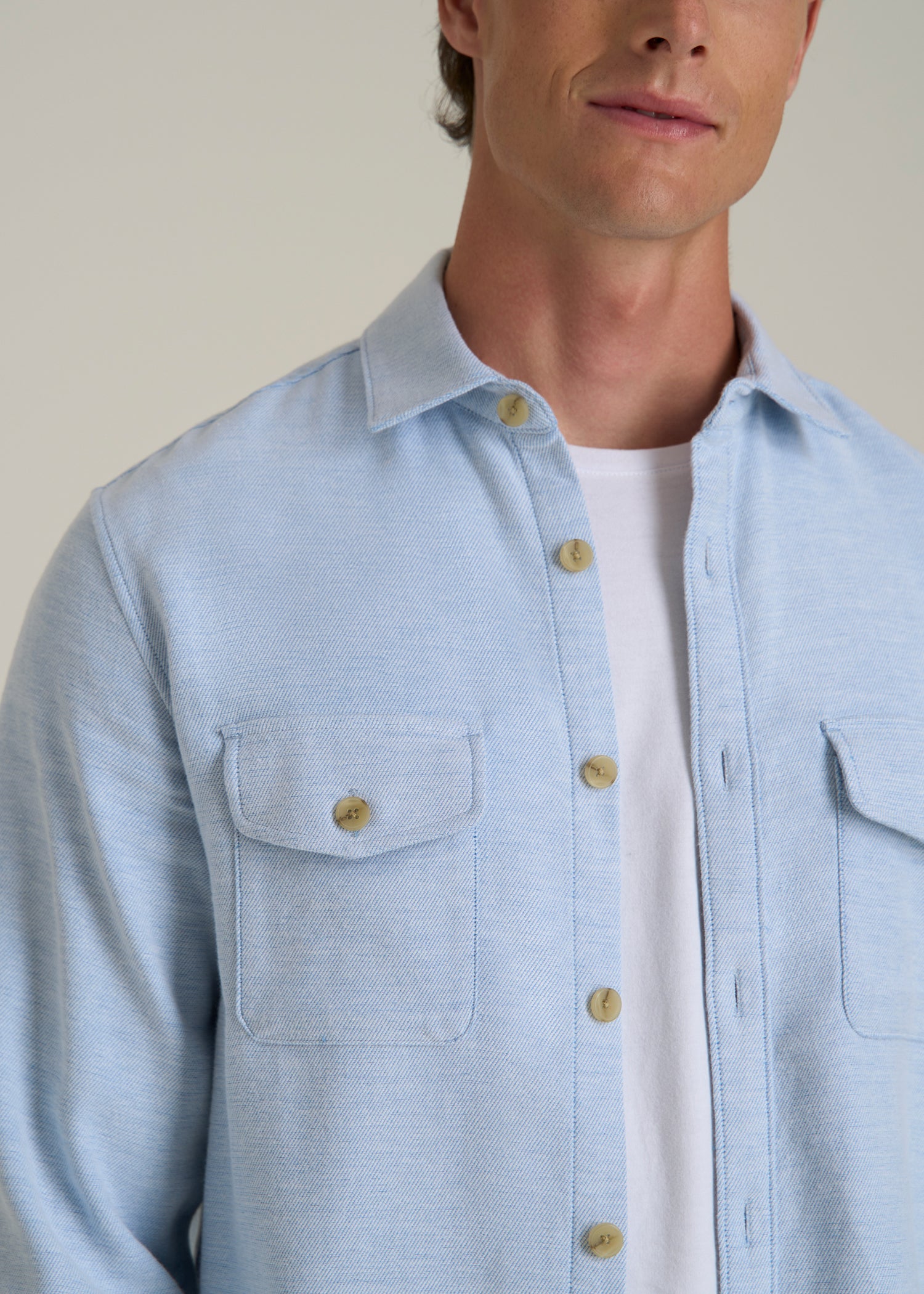 Everyday Comfort Terry Overshirt for Tall Men in Cloud Blue