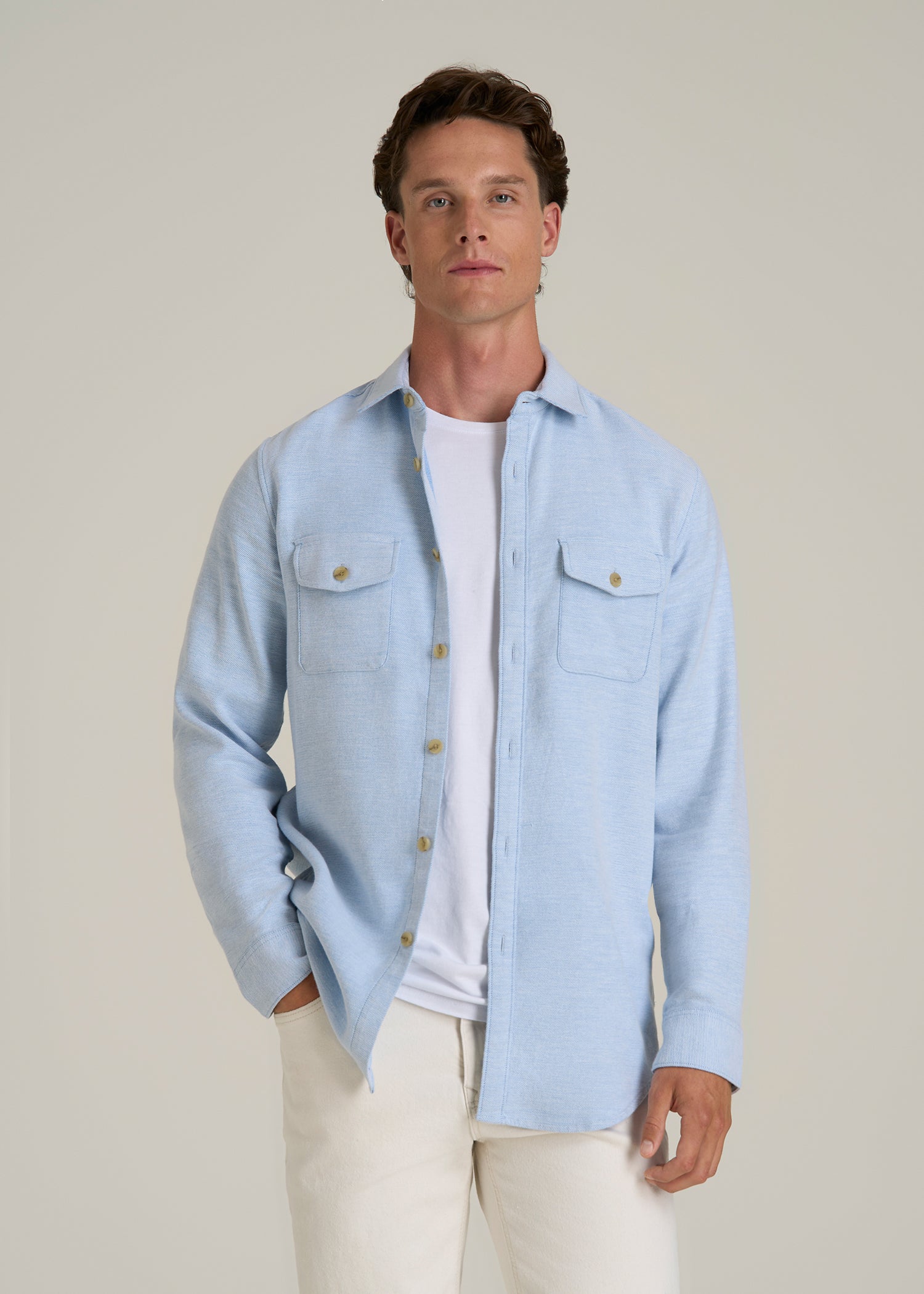 Everyday Comfort Terry Overshirt for Tall Men in Cloud Blue