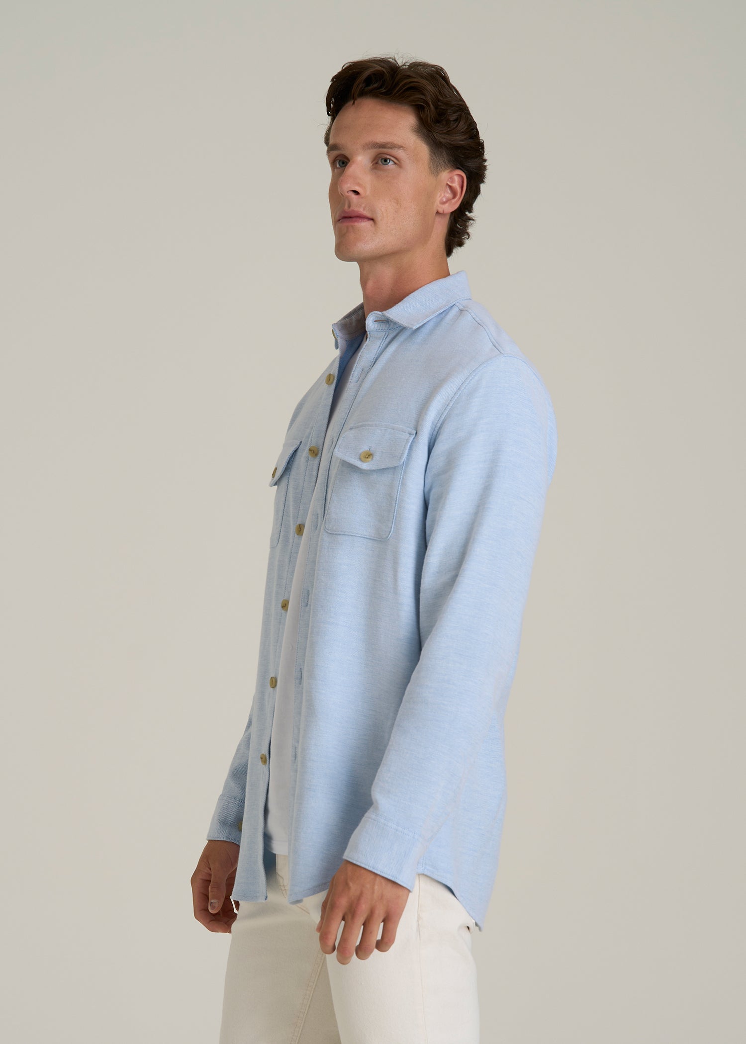 Everyday Comfort Terry Overshirt for Tall Men in Cloud Blue