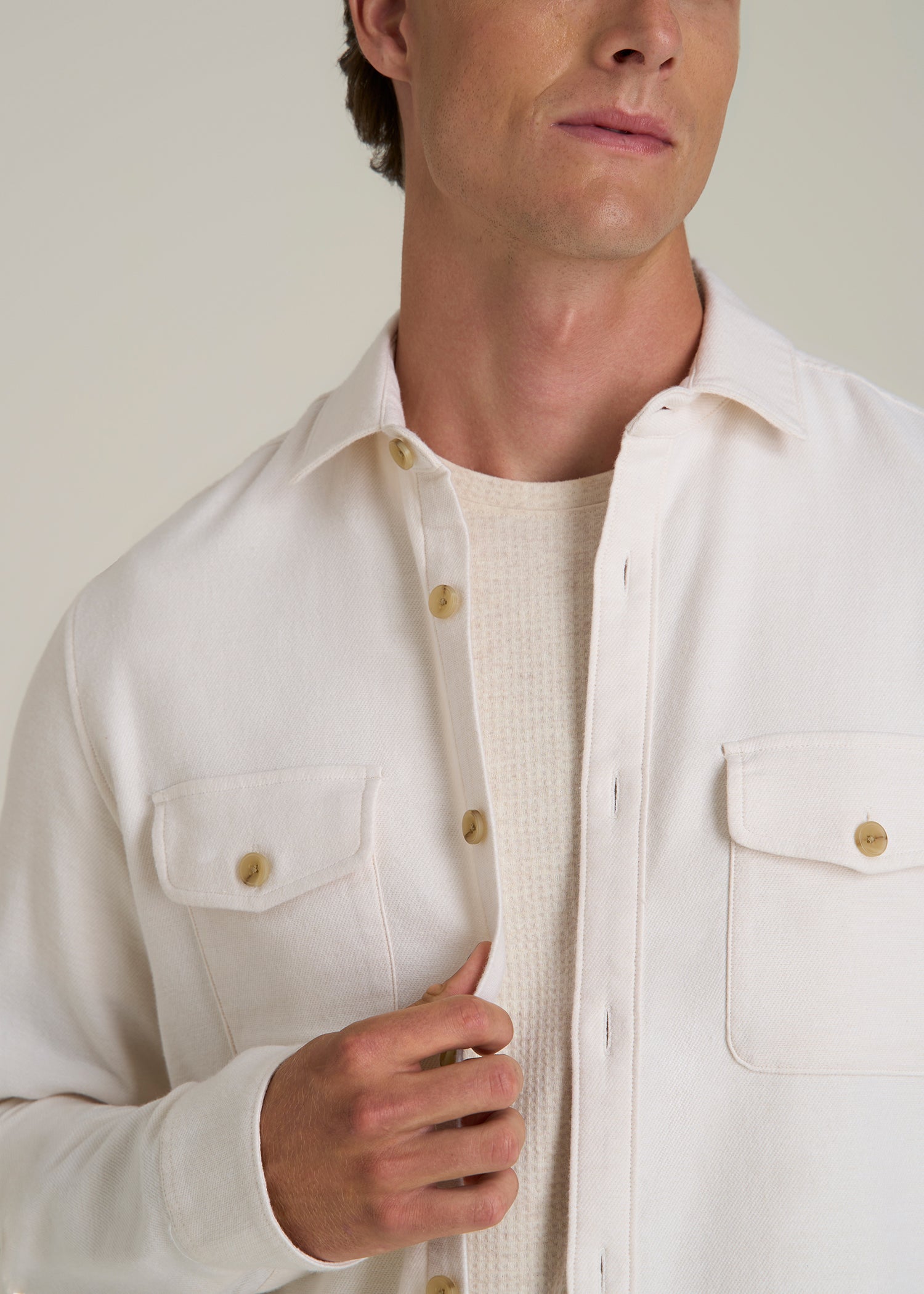 Everyday Comfort Terry Overshirt for Tall Men in White Swan