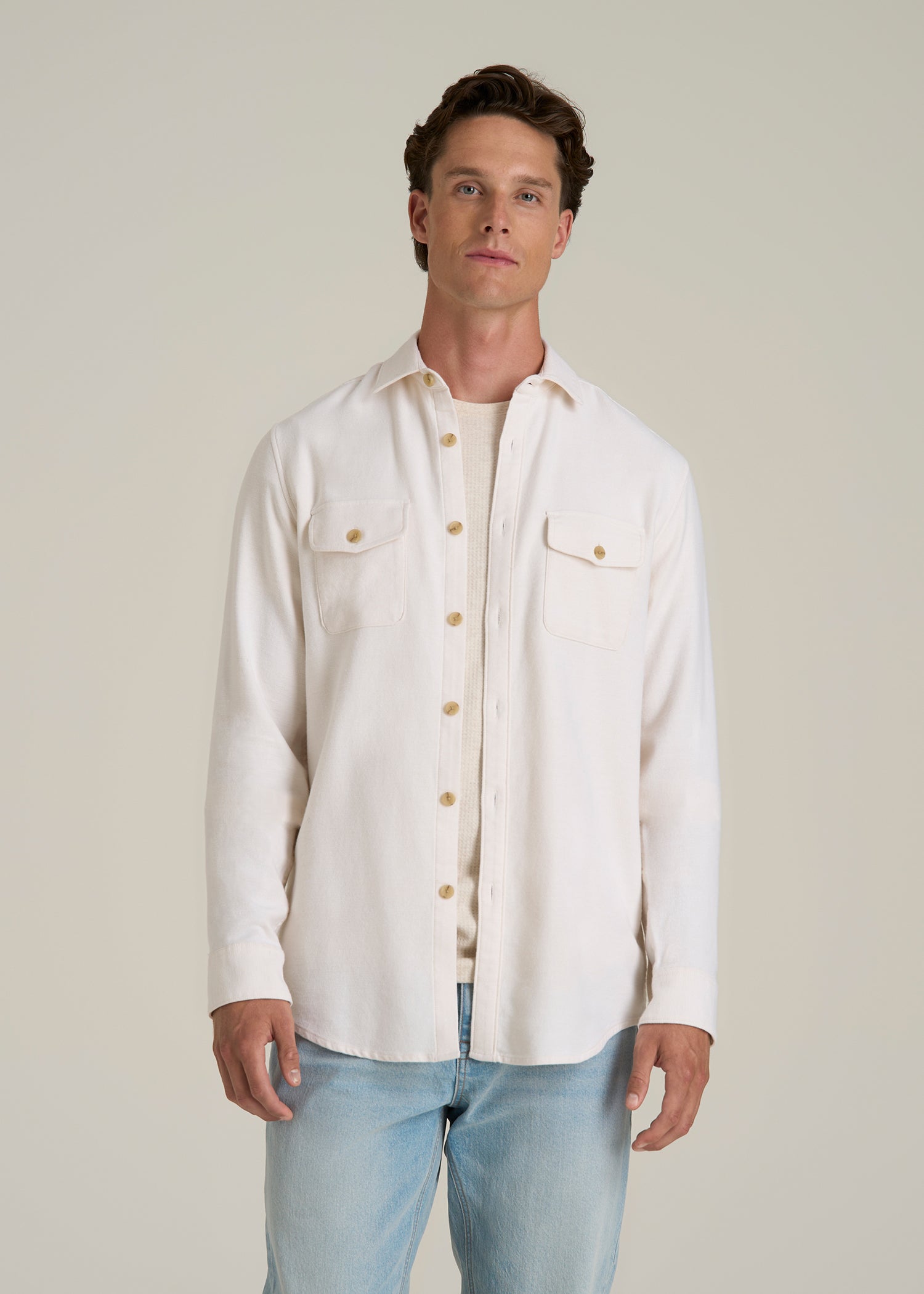 Everyday Comfort Terry Overshirt for Tall Men in White Swan