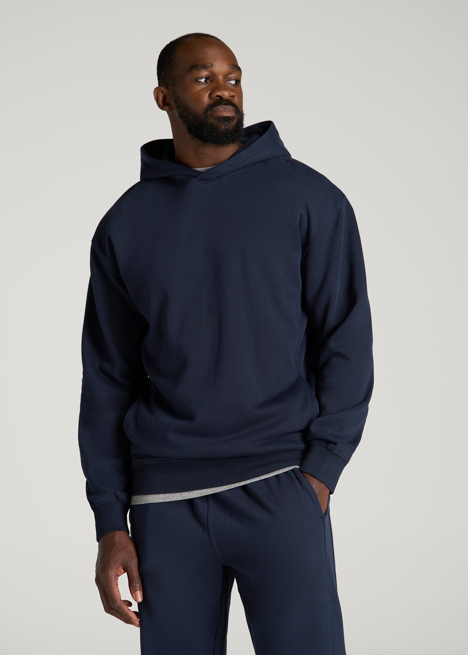 Everyday Fleece Popover Hoodie for Tall Men in Royal Navy