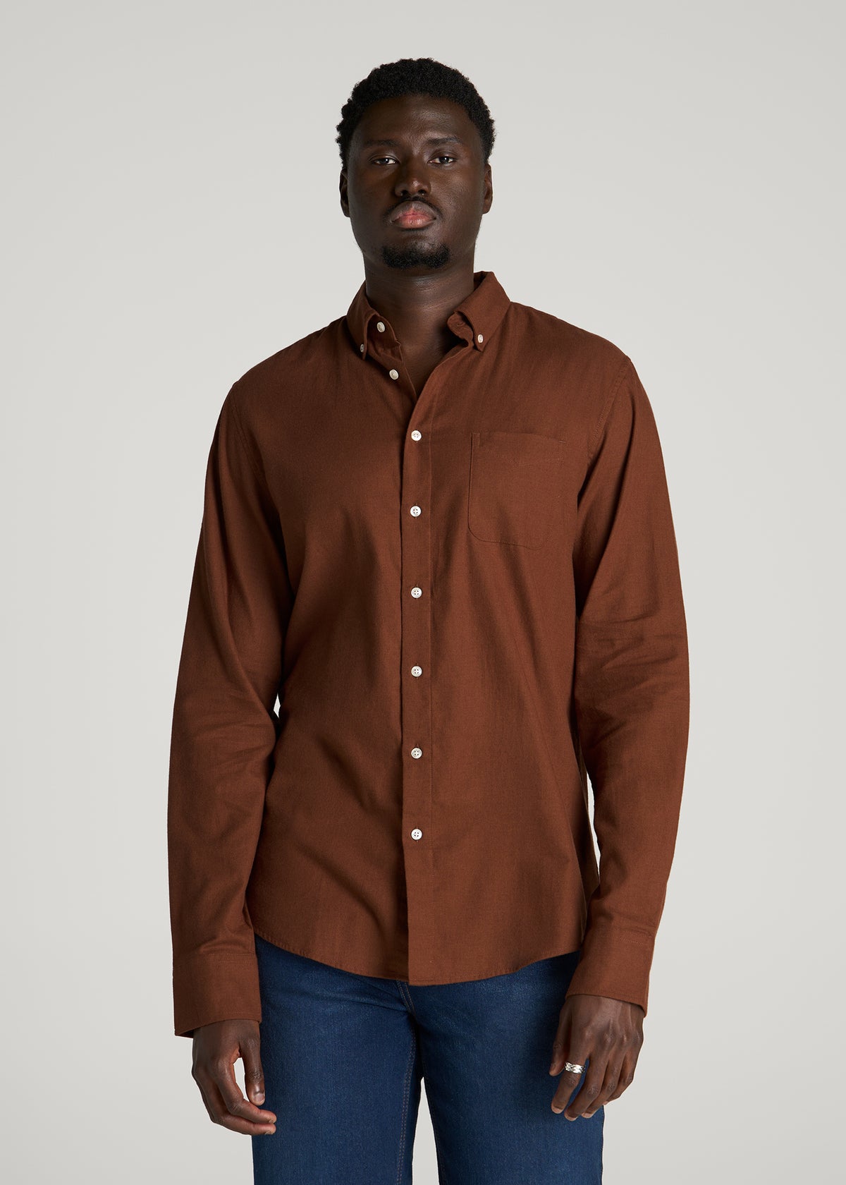 Everyday Lightweight Flannel Shirt for Tall Men in Deep Caramel Melange