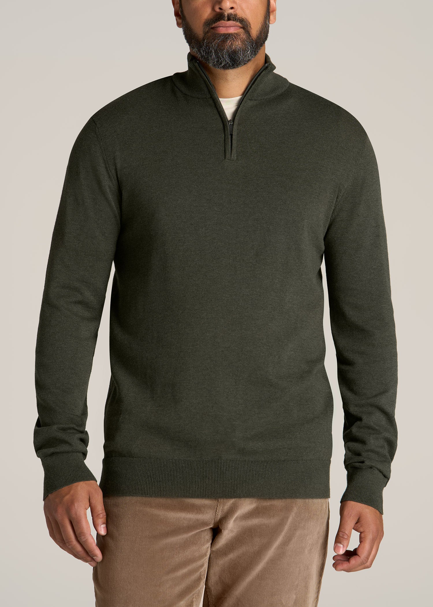 Everyday Quarter-Zip Tall Men's Sweater in Dark Olive Green