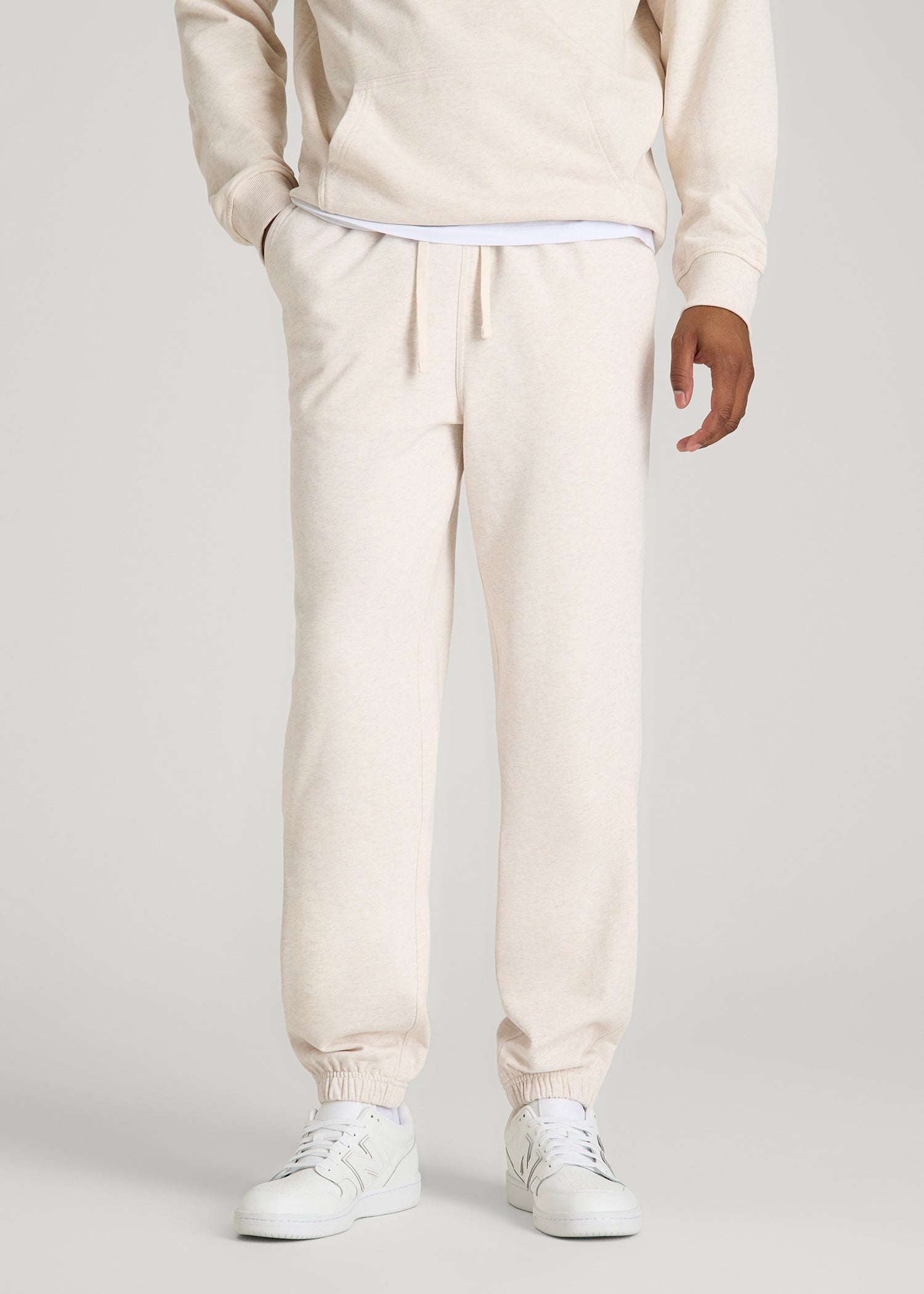 Everyday French Terry Cinched Bottom Sweatpants for Tall Men in Heathered Oatmeal